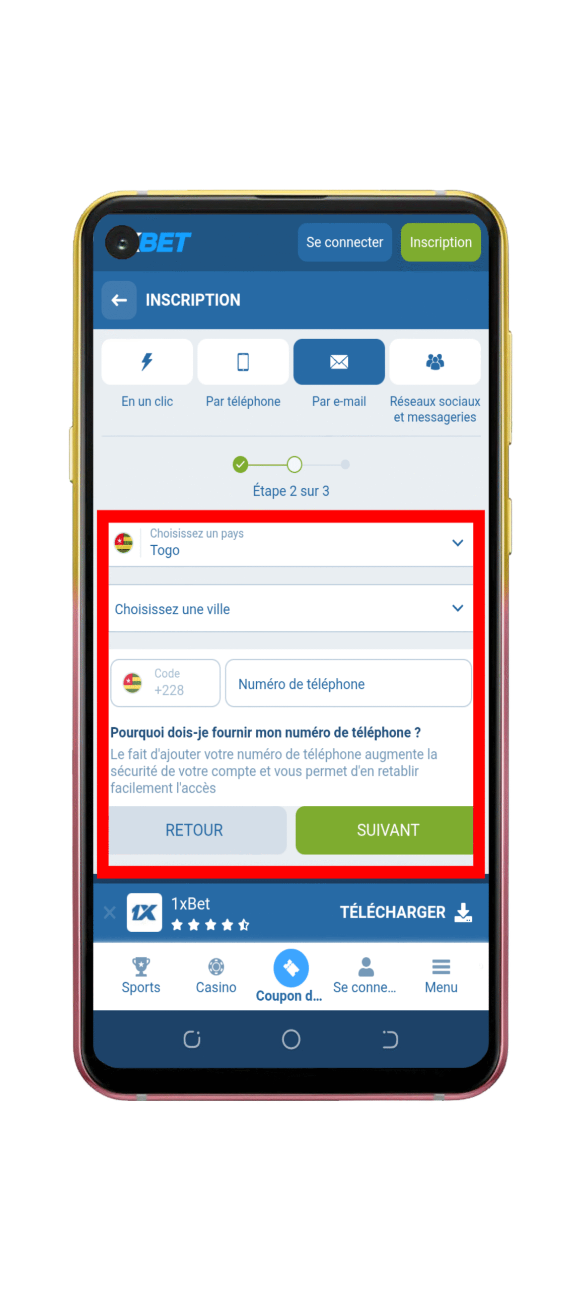 Remplir le formulaire d’inscription et Valider