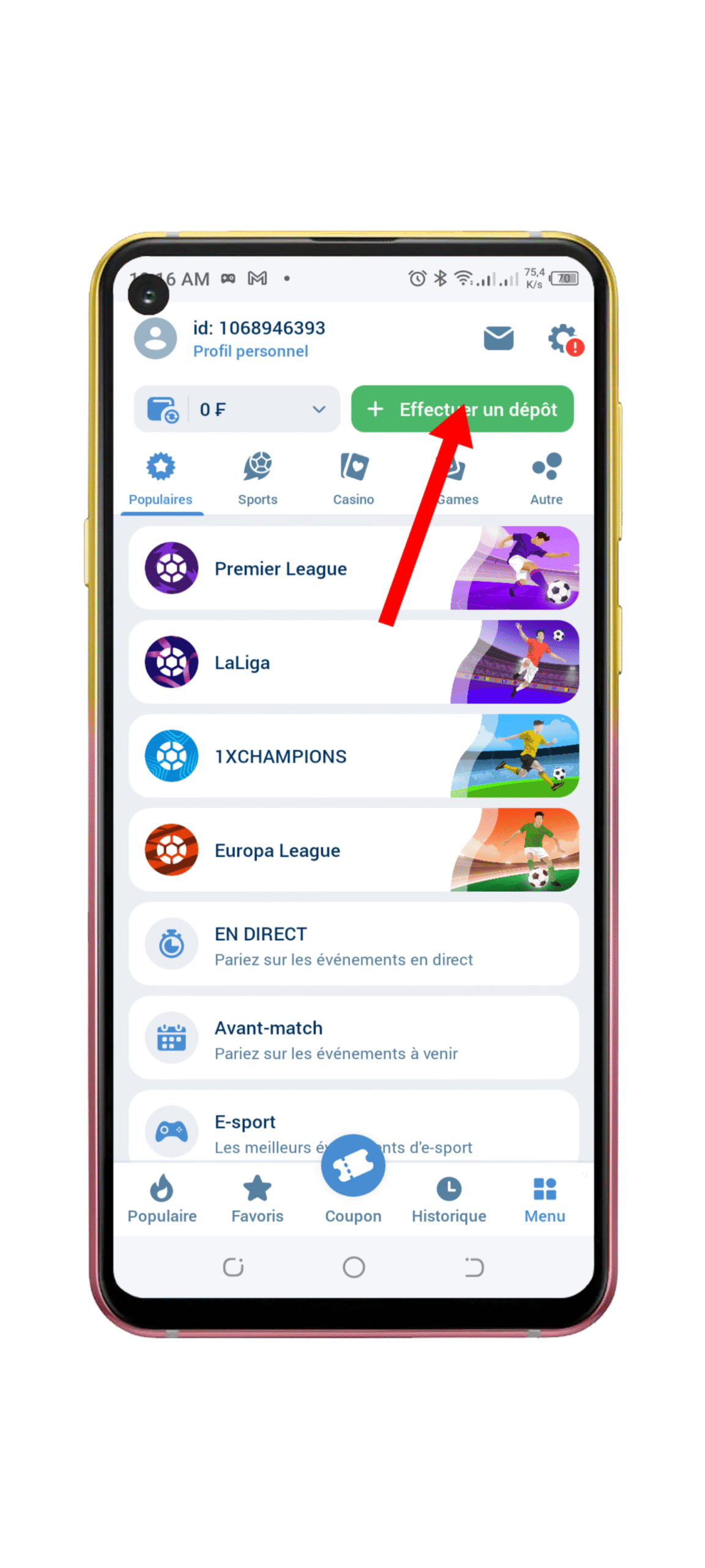 Accéder à la section des dépôt