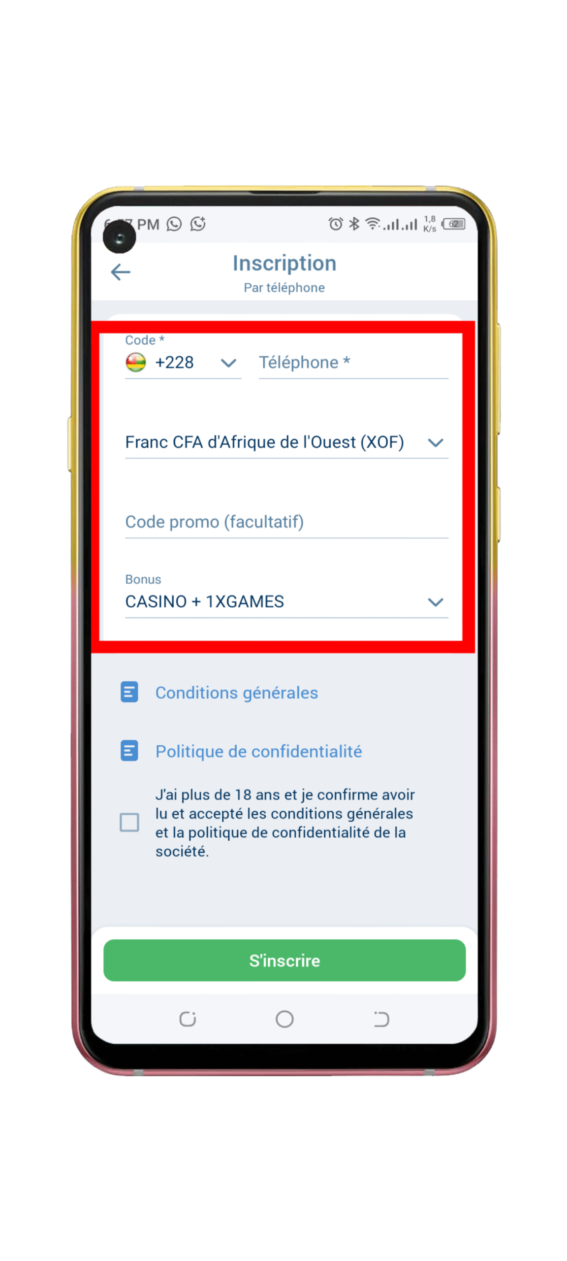 Remplir le formulaire d’inscription