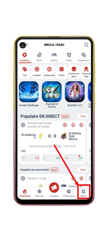 Accédez au “Menu”