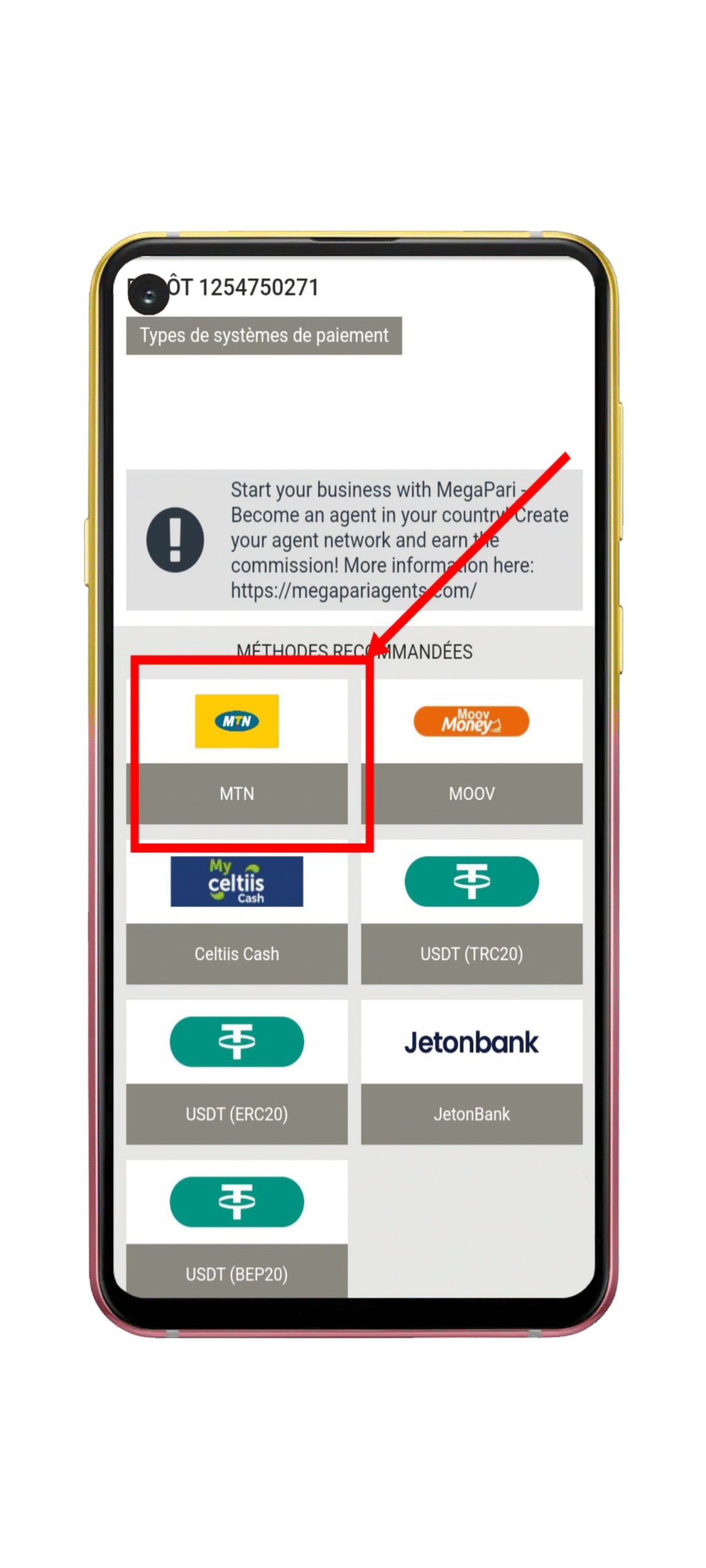 Sélectionnez la méthode de paiement