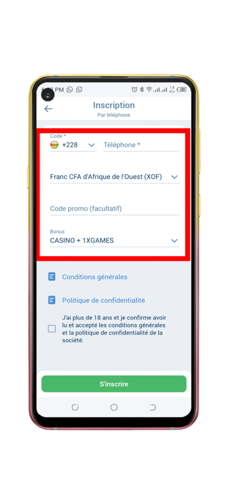 Remplir le formulaire d'inscription