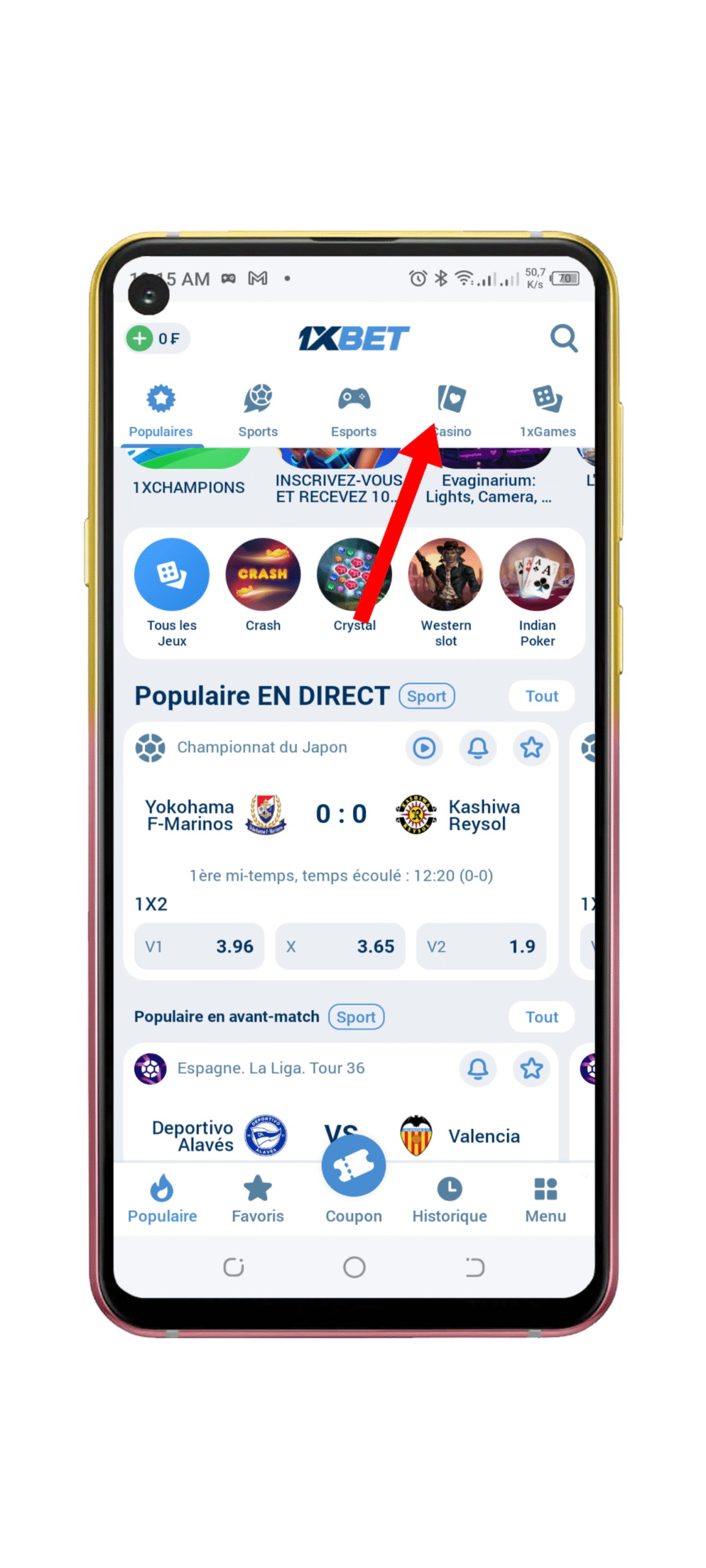 Accéder à la section Casino