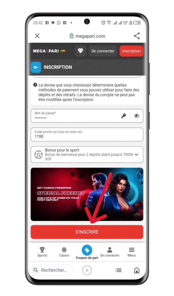 Appuyez sur le bouton « S’INSCRIRE »