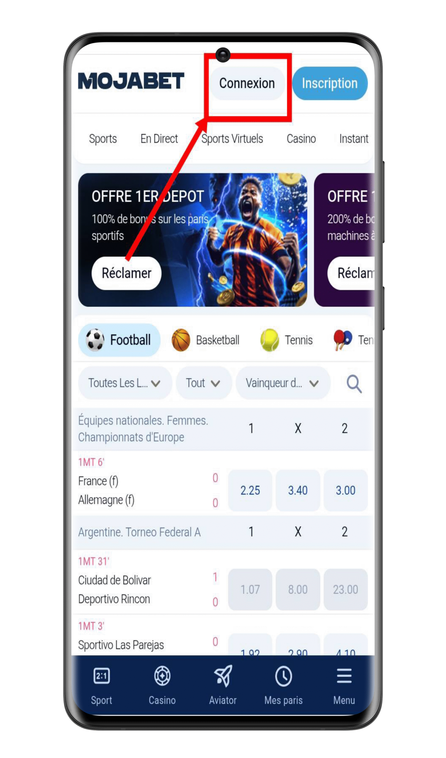 Cliquez sur le bouton « Connexion »