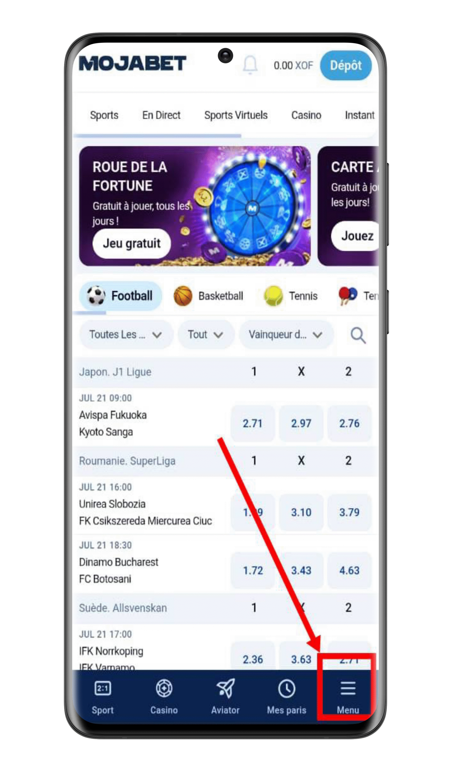 Rendez-vous dans le menu
