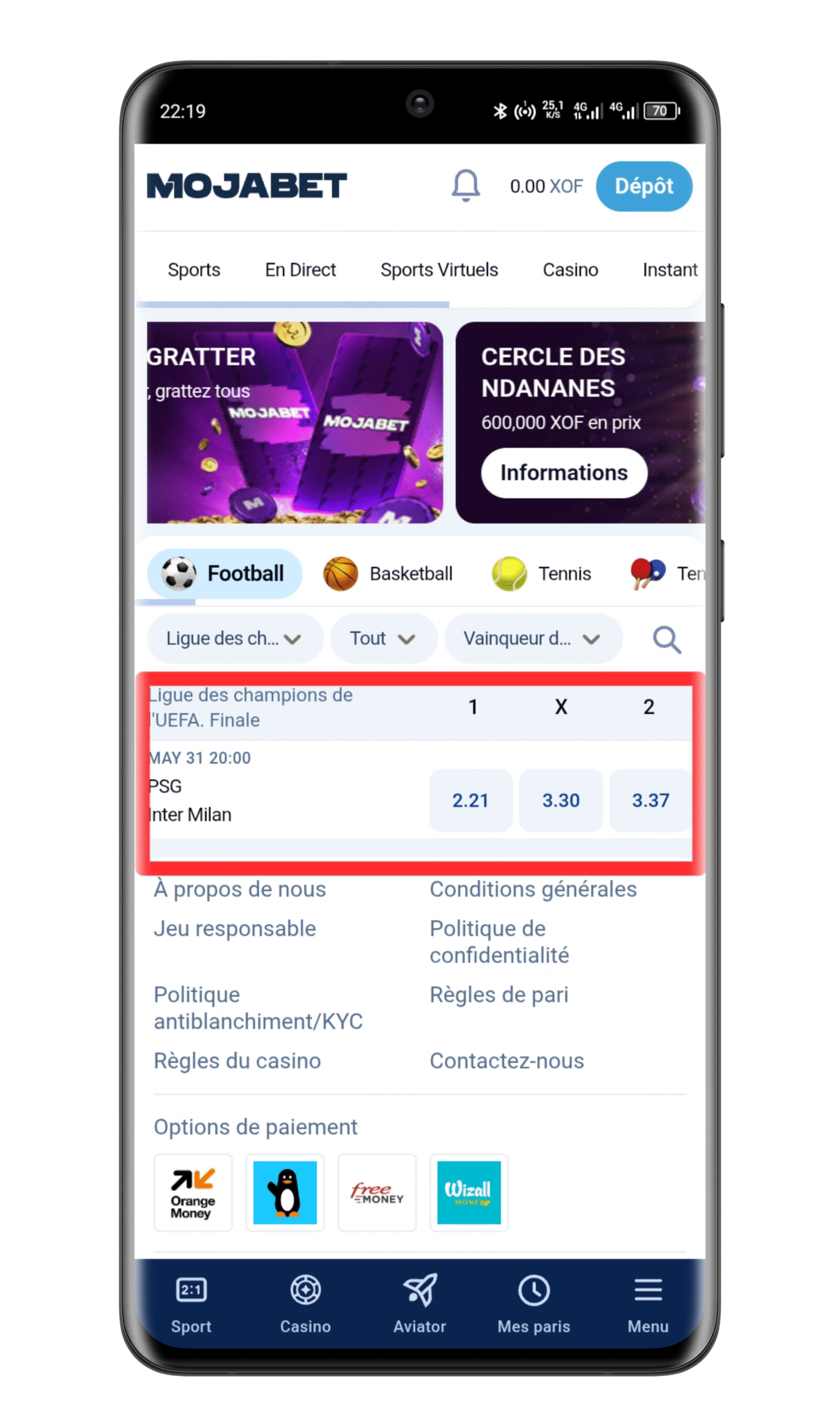Sélectionnez un événement 