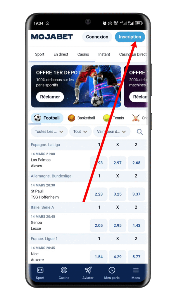 Accéder au site officiel ou à l'application Mojabet Apk