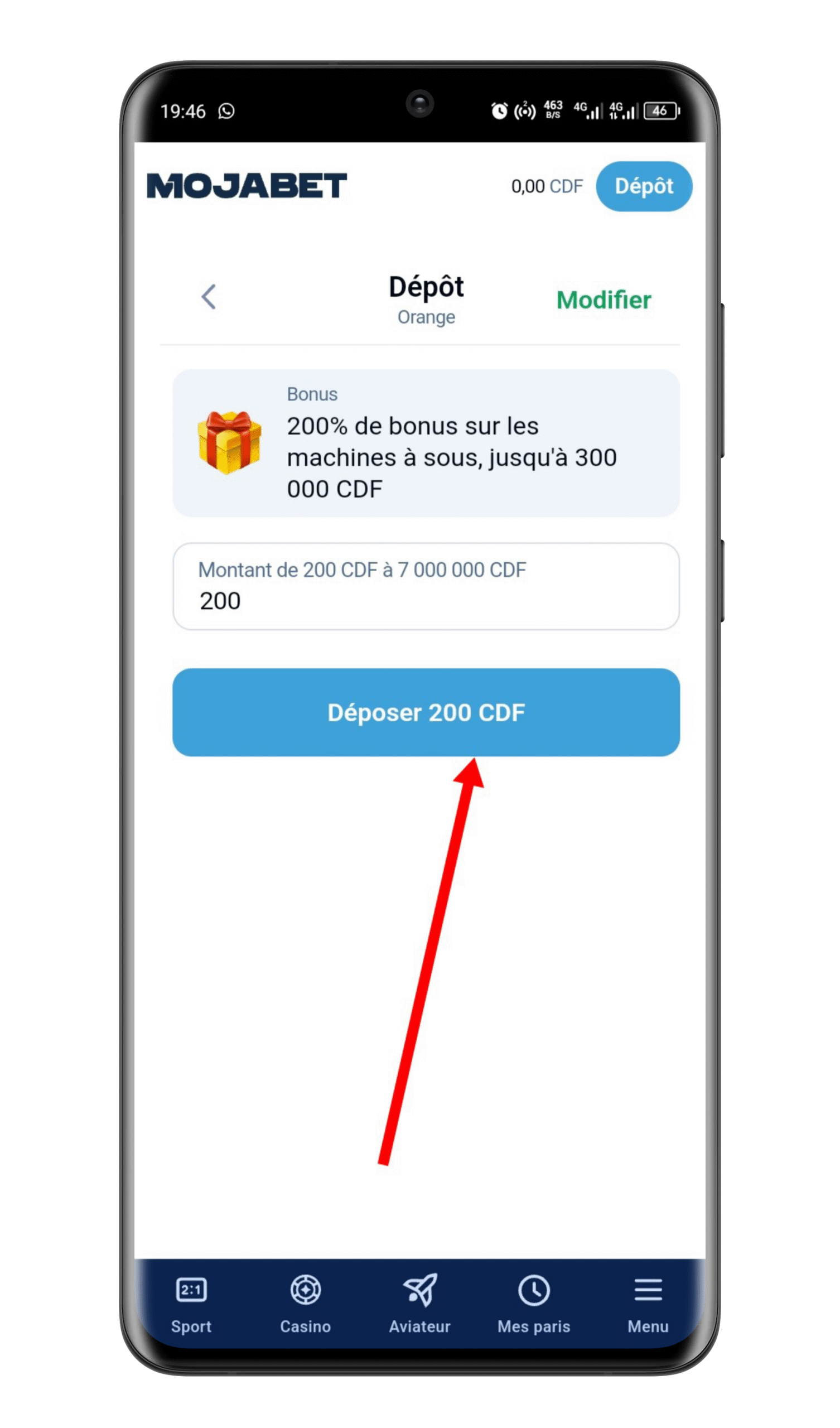 Indiquer le montant et confirmer le dépôt