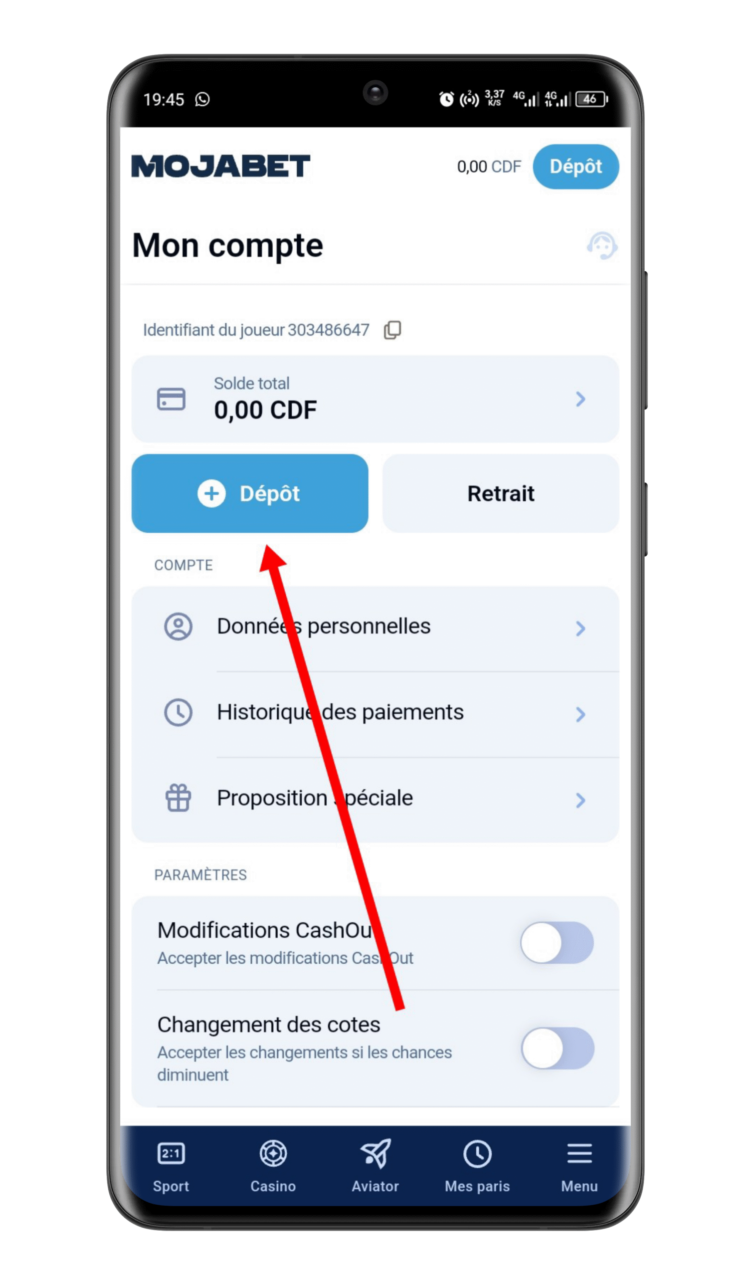 Accéder à la section des dépôts