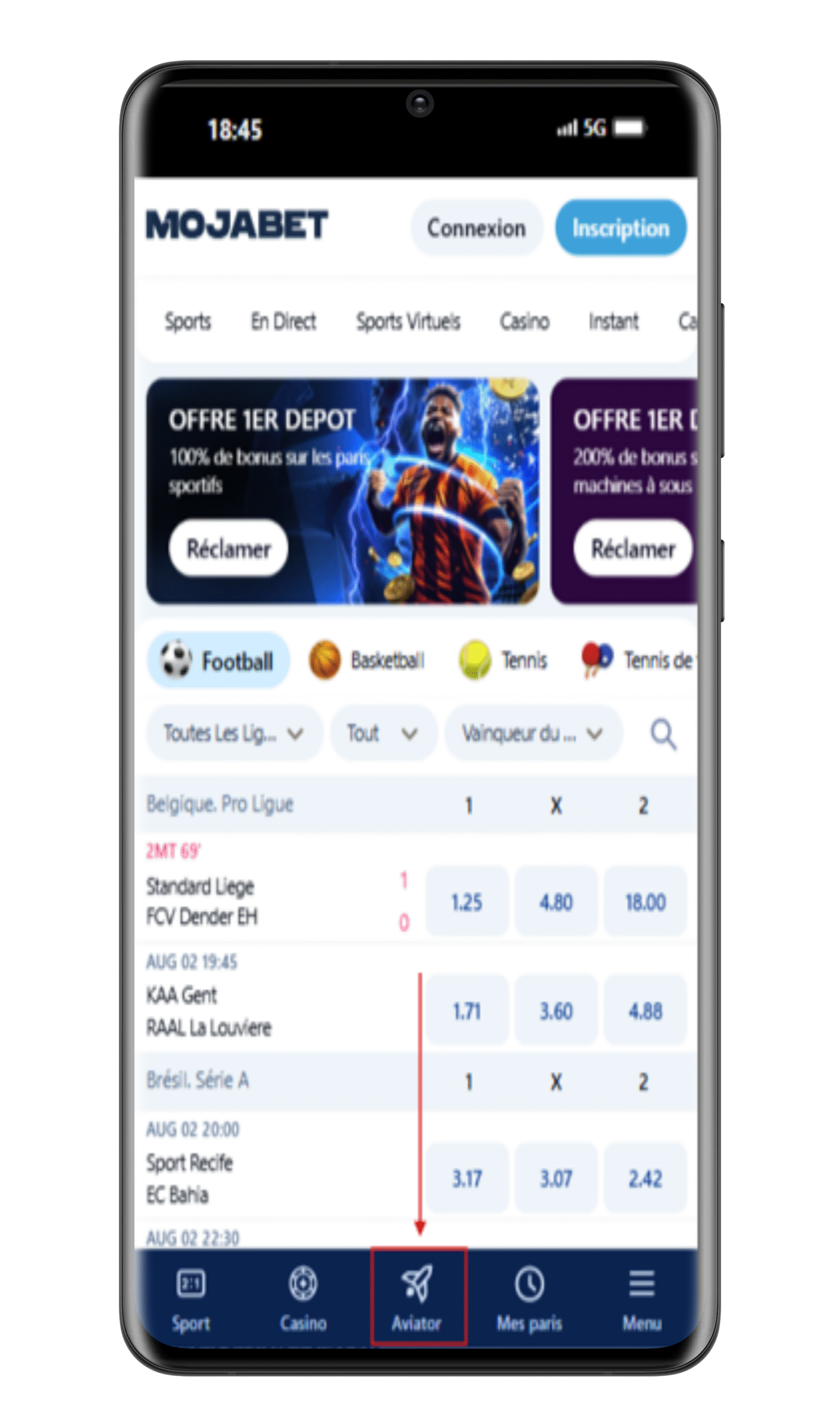 Cliquez sur Aviator dans le menu en bas