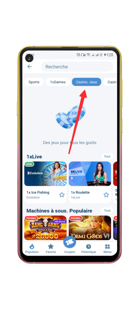 Se Rendre dans la section Casino