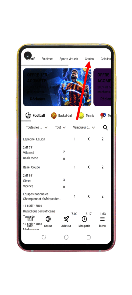 Cliquez sur l’option Casino
