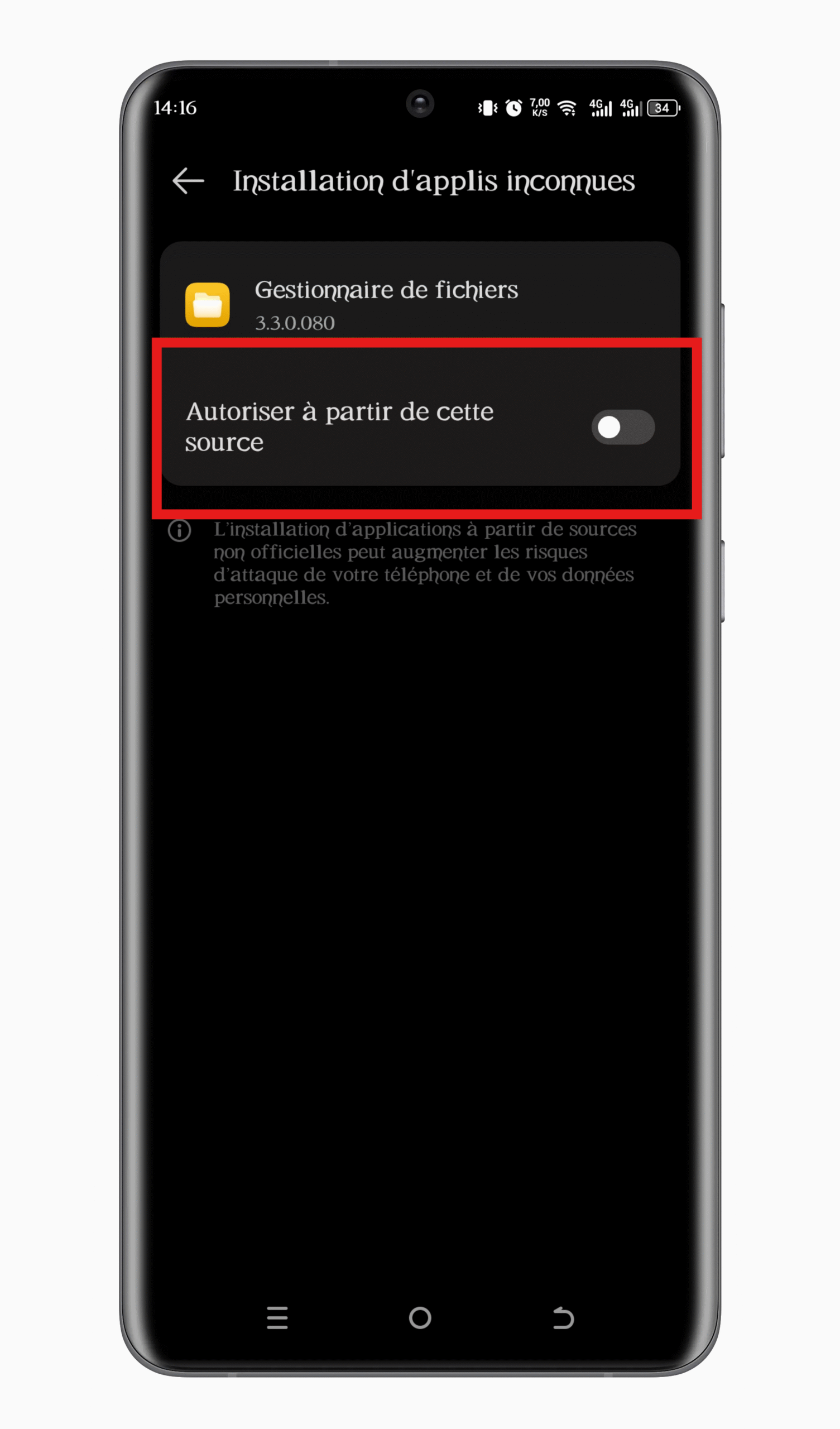 Autoriser l’installation depuis des sources inconnues
