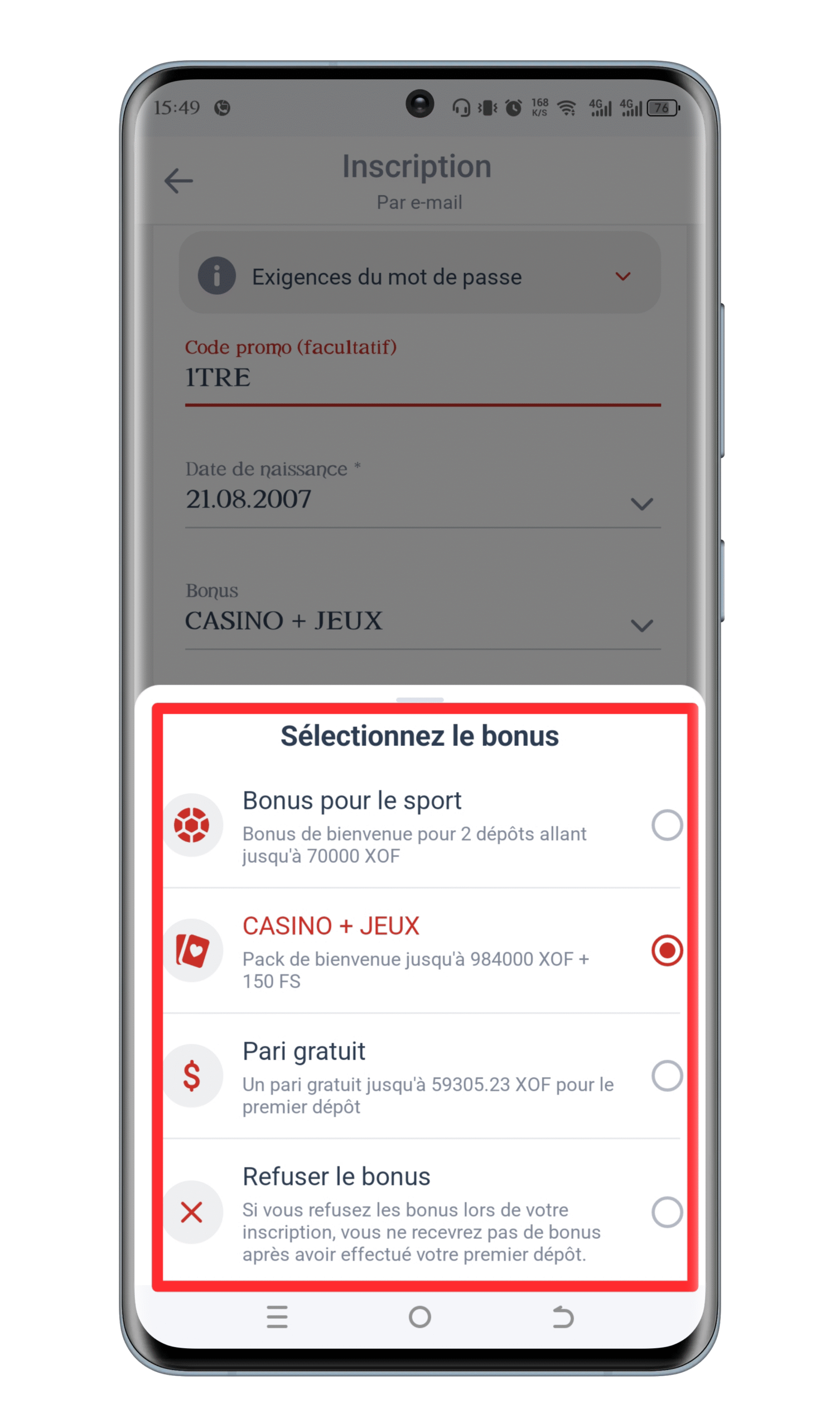 Choisir un bonus