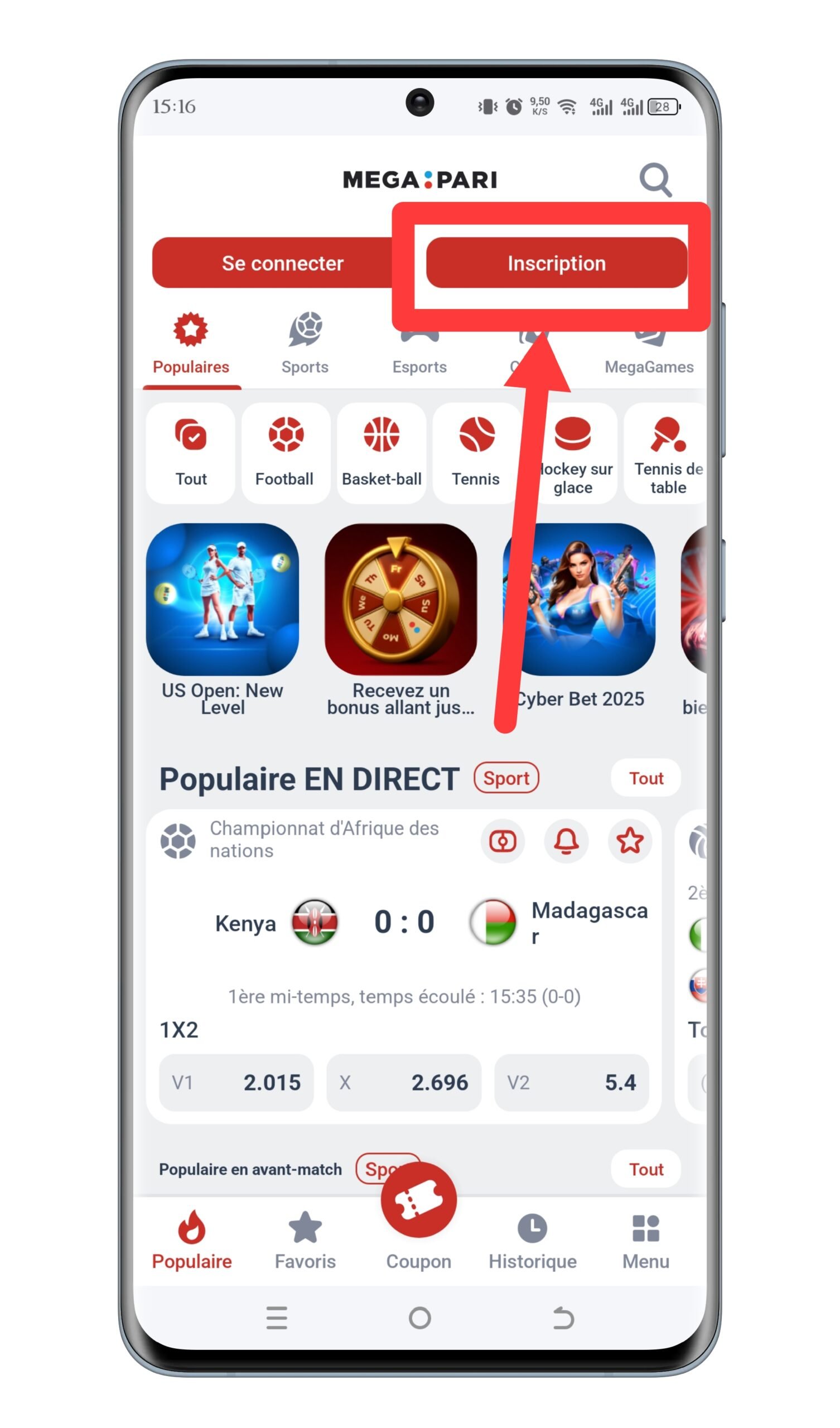 Accéder à Mega Paris et appuyer sur « Inscription »