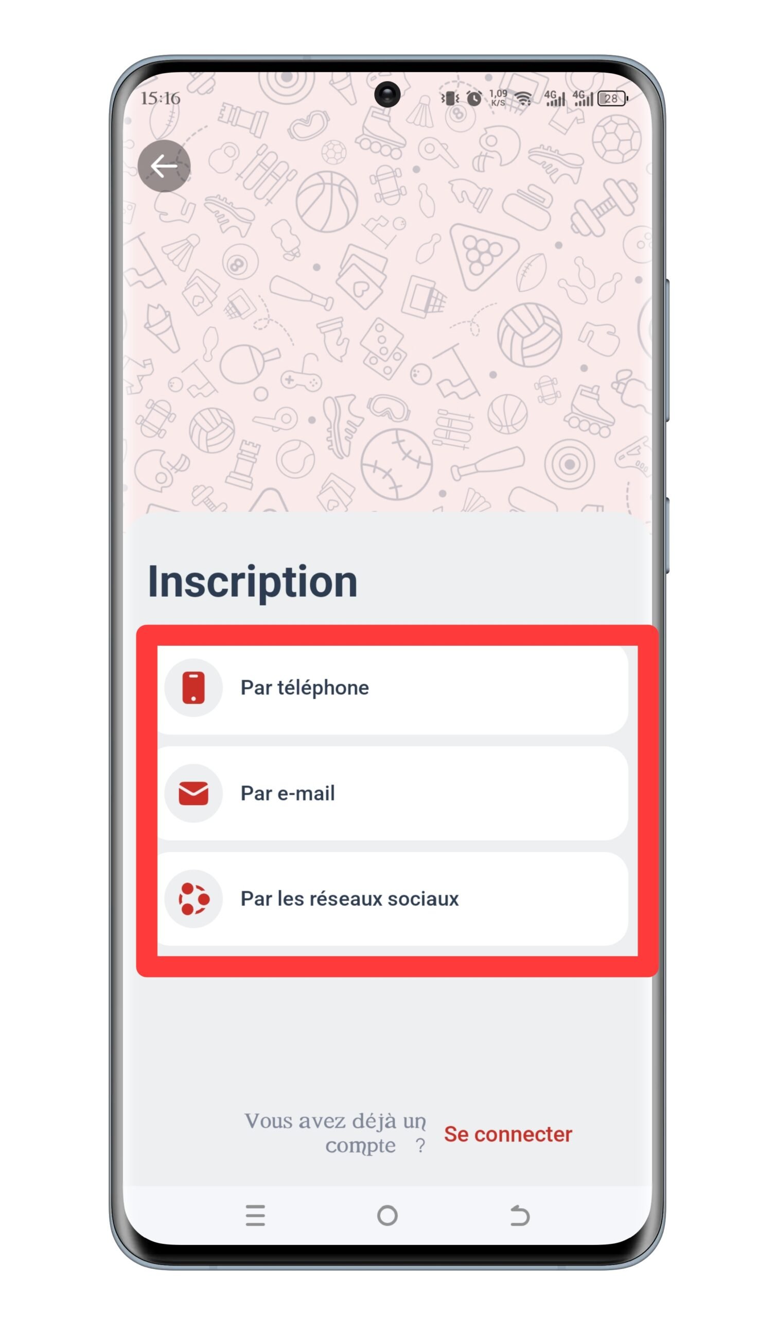 Sélectionner une mode d'inscription
