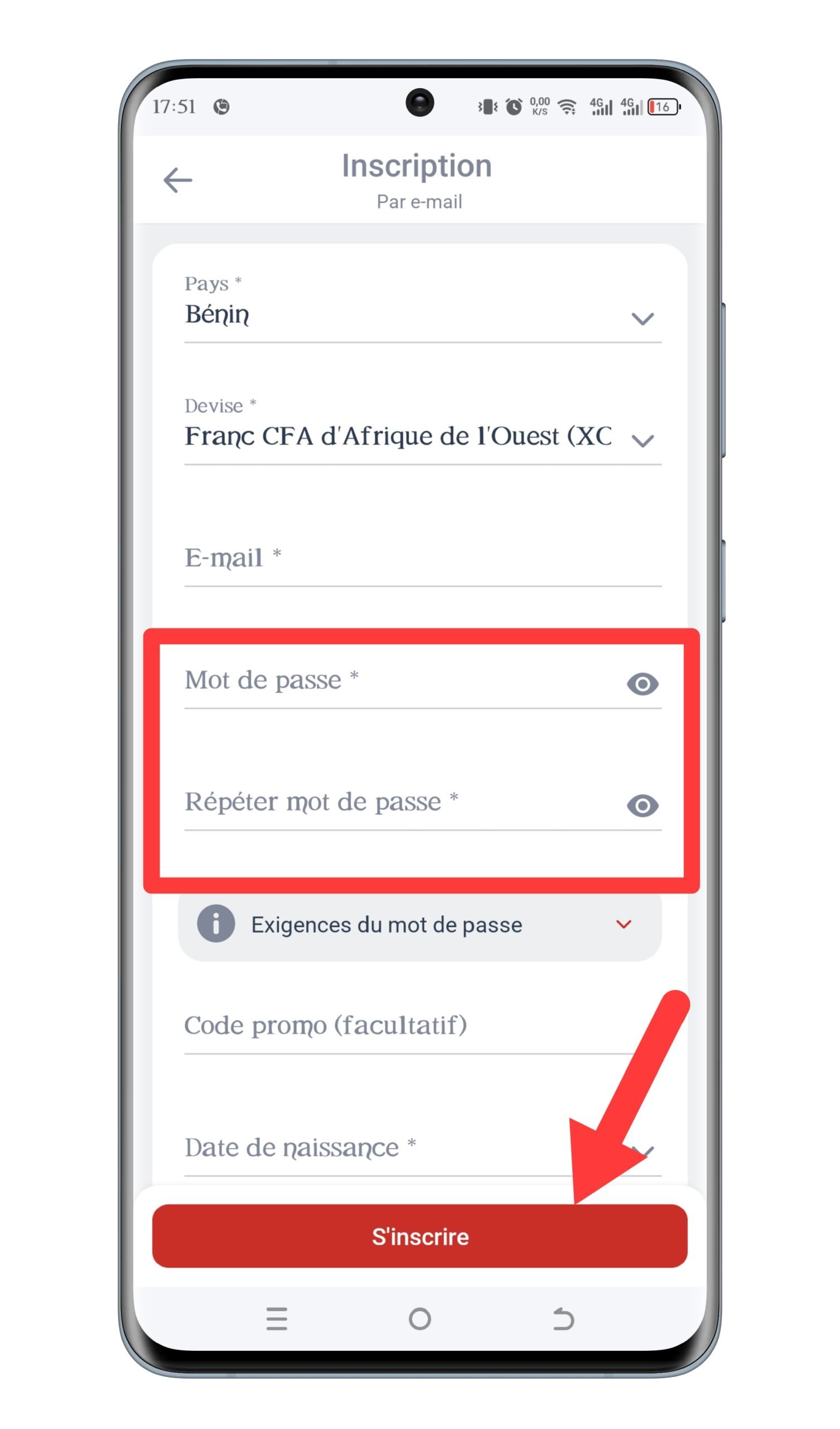Renseigner vos informations personnelles