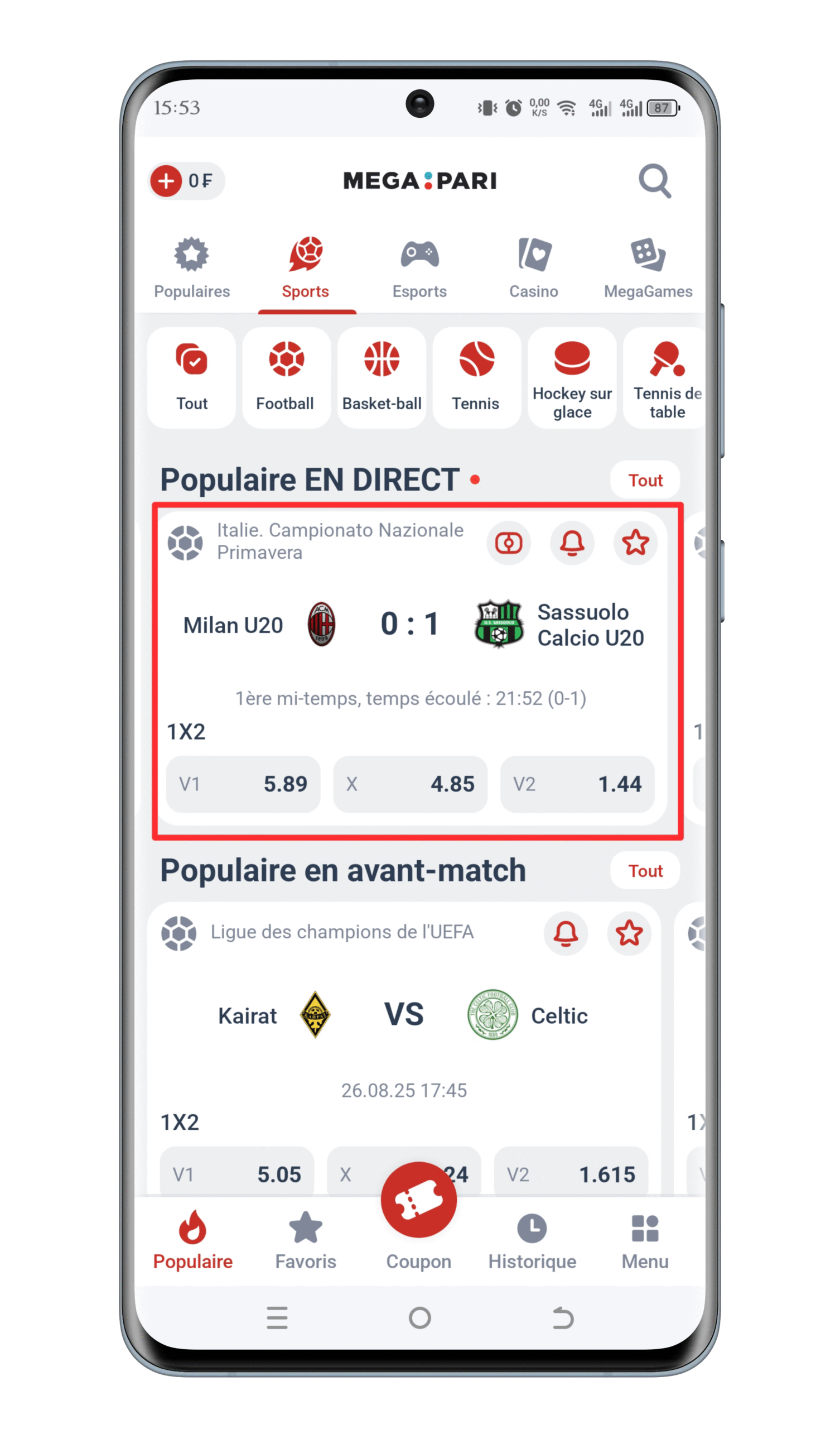 Sélectionner un match