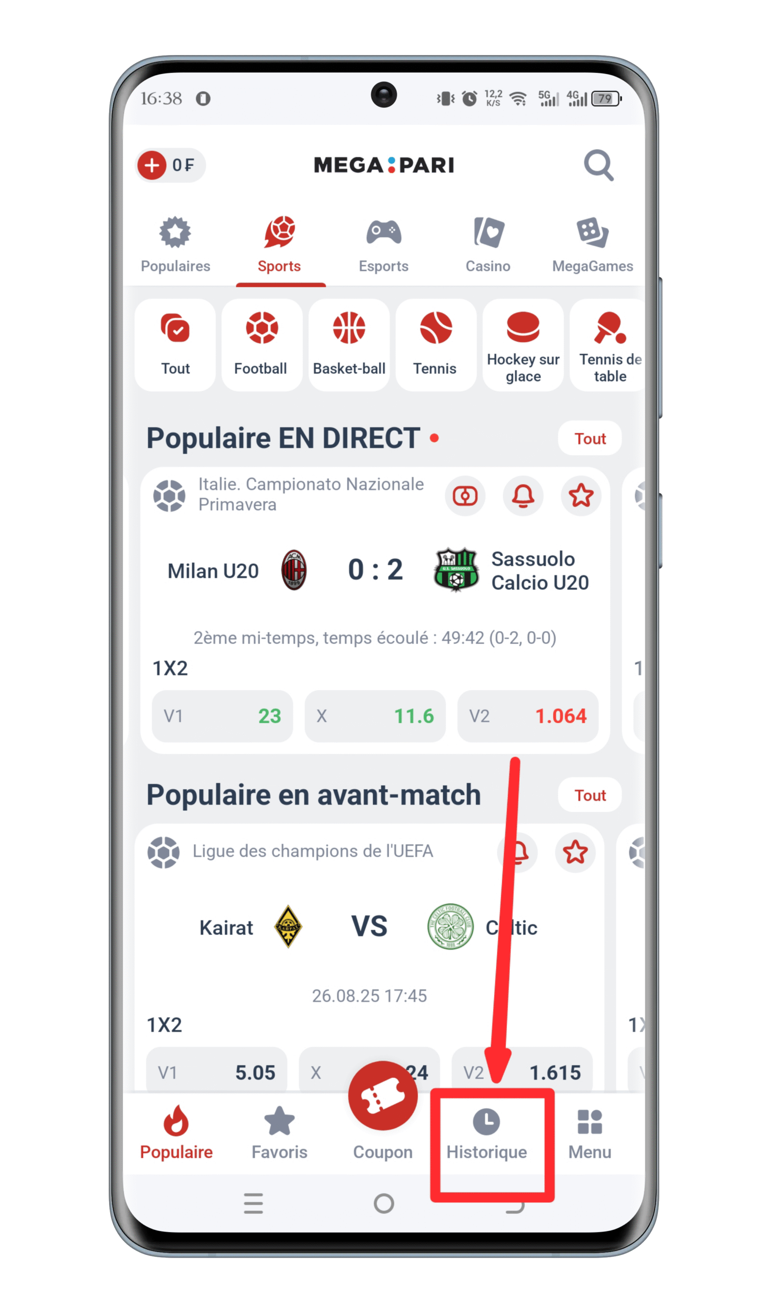 Accéder à la section « Historique »