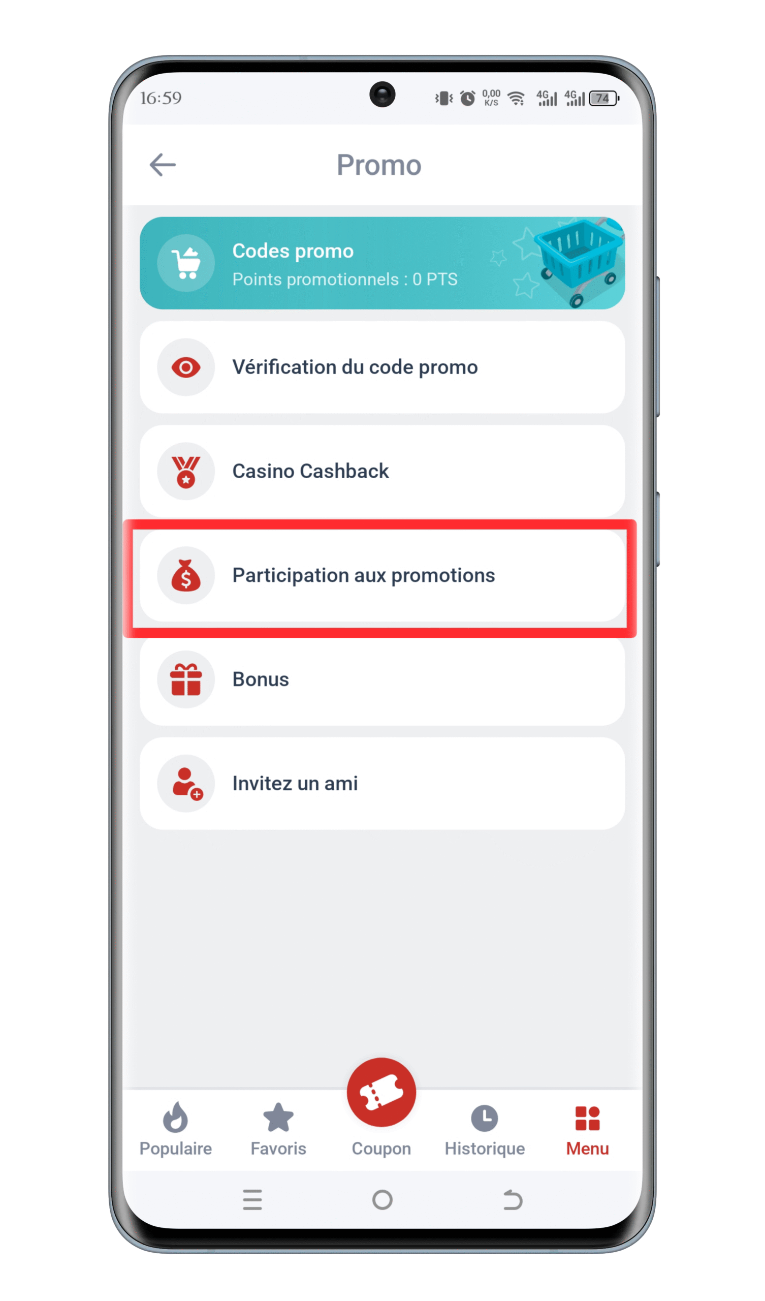 Rendez-vous dans « Participation aux promotions »
