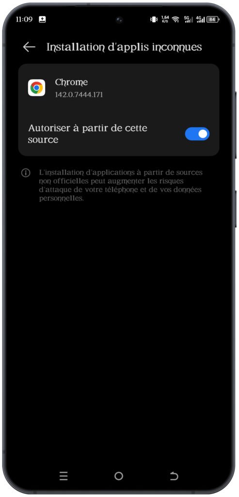 Autorisez l’installation depuis « Sources inconnues »