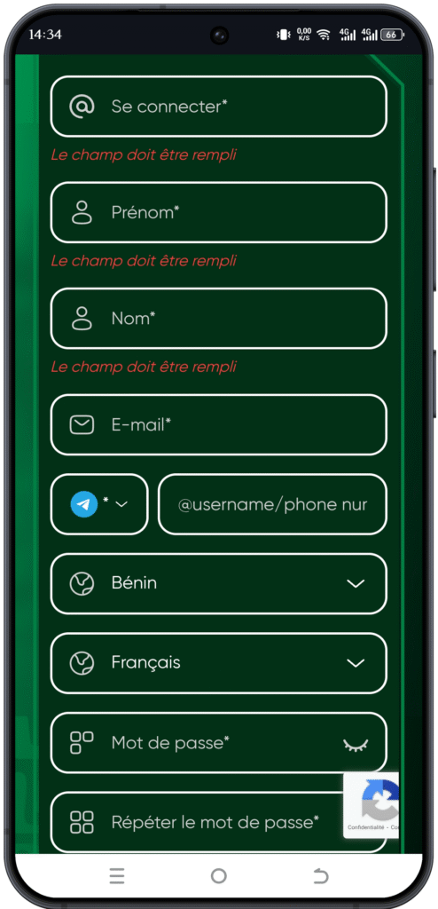 Remplir le formulaire d’inscription