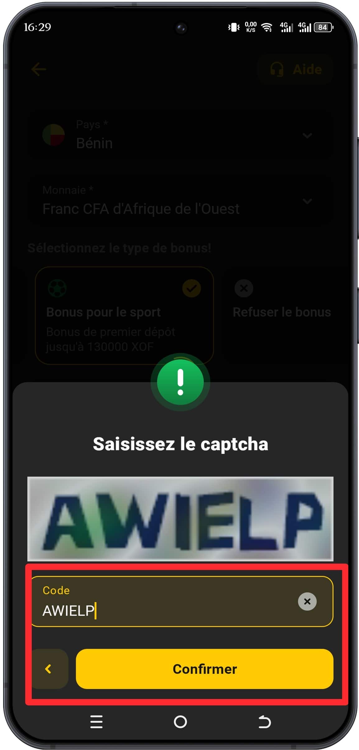 Saisissez et confirmez le captcha