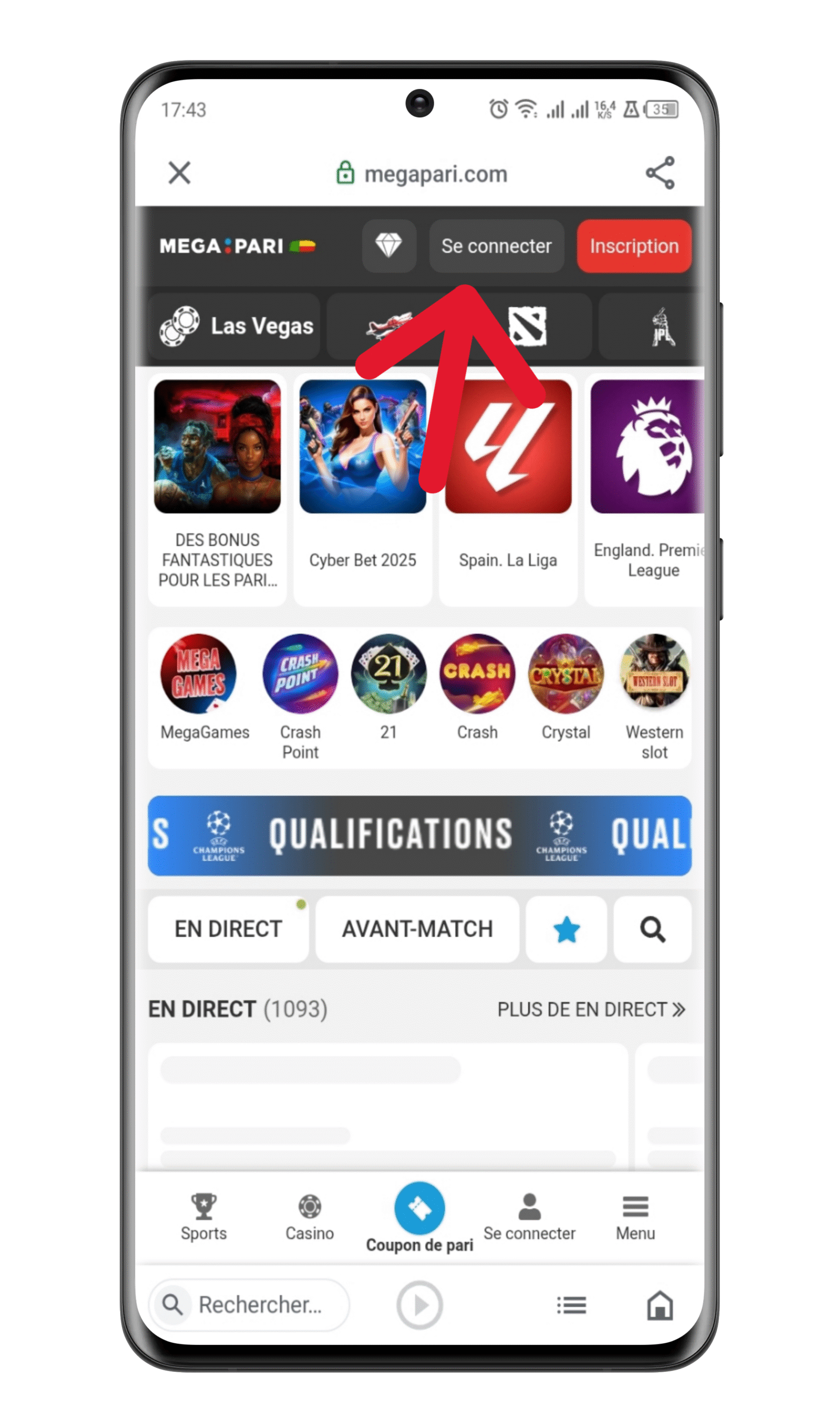 Cliquez sur le bouton “Connexion”
