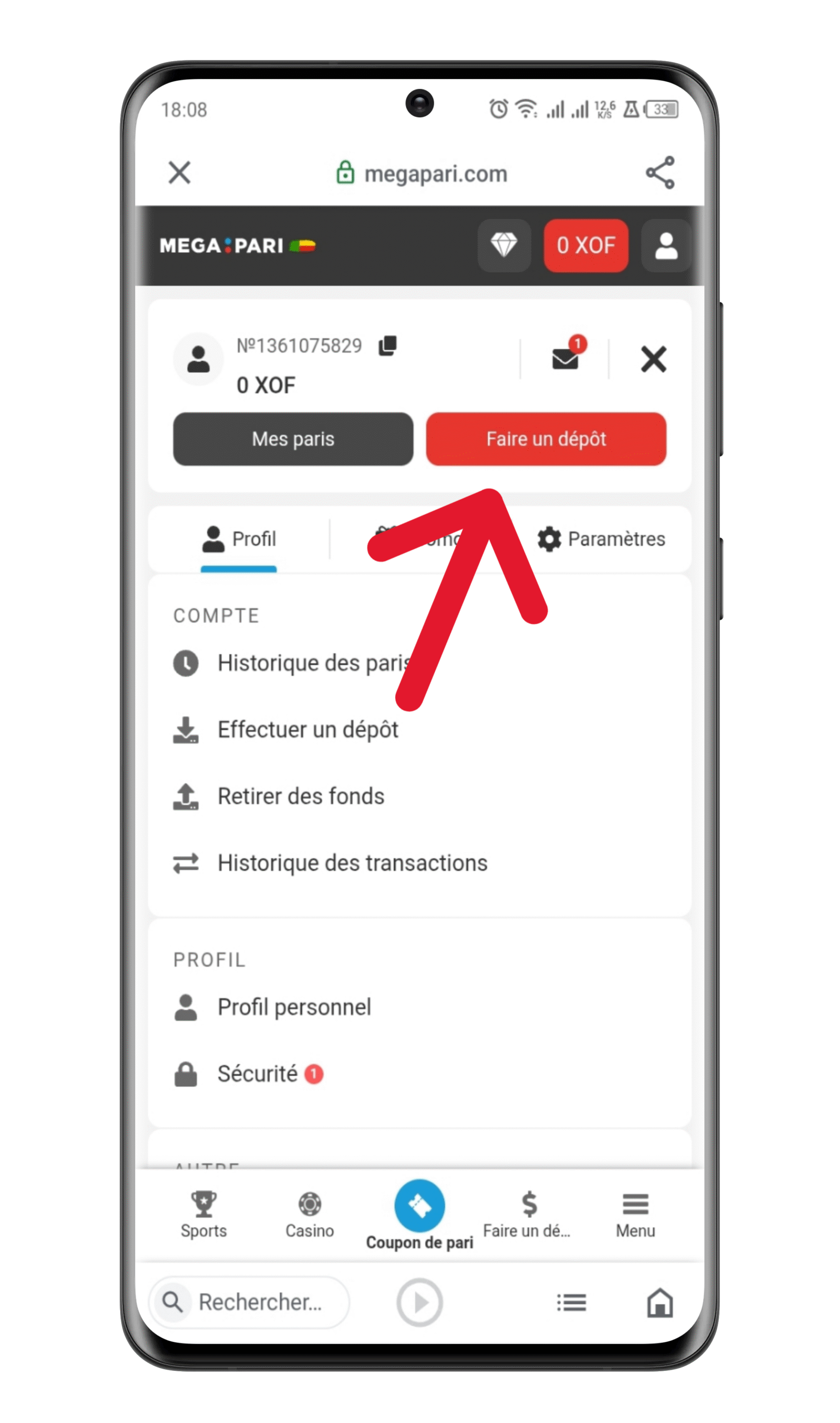 Accédez à la session de retrait 