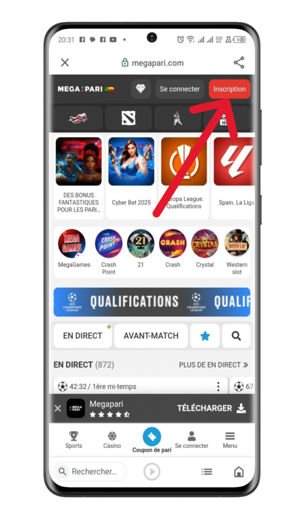 Cliquez sur le bouton « S’inscrire »
