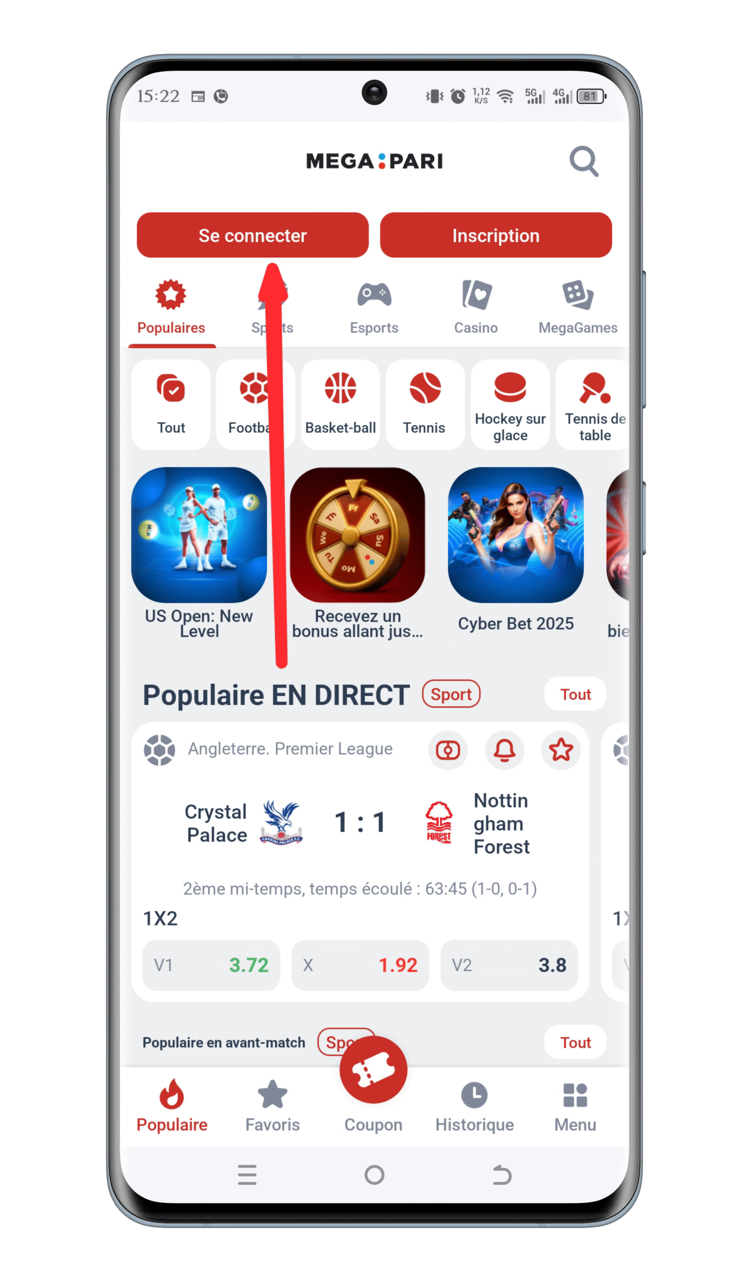 Cliquez sur le bouton « Se Connecter »
