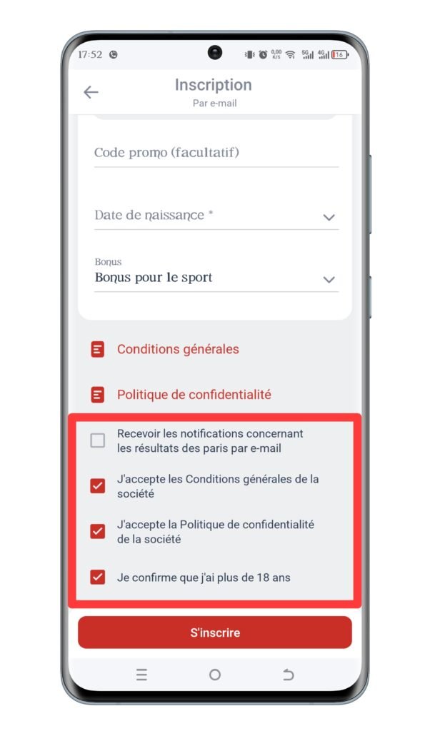 Accepter les conditions générales