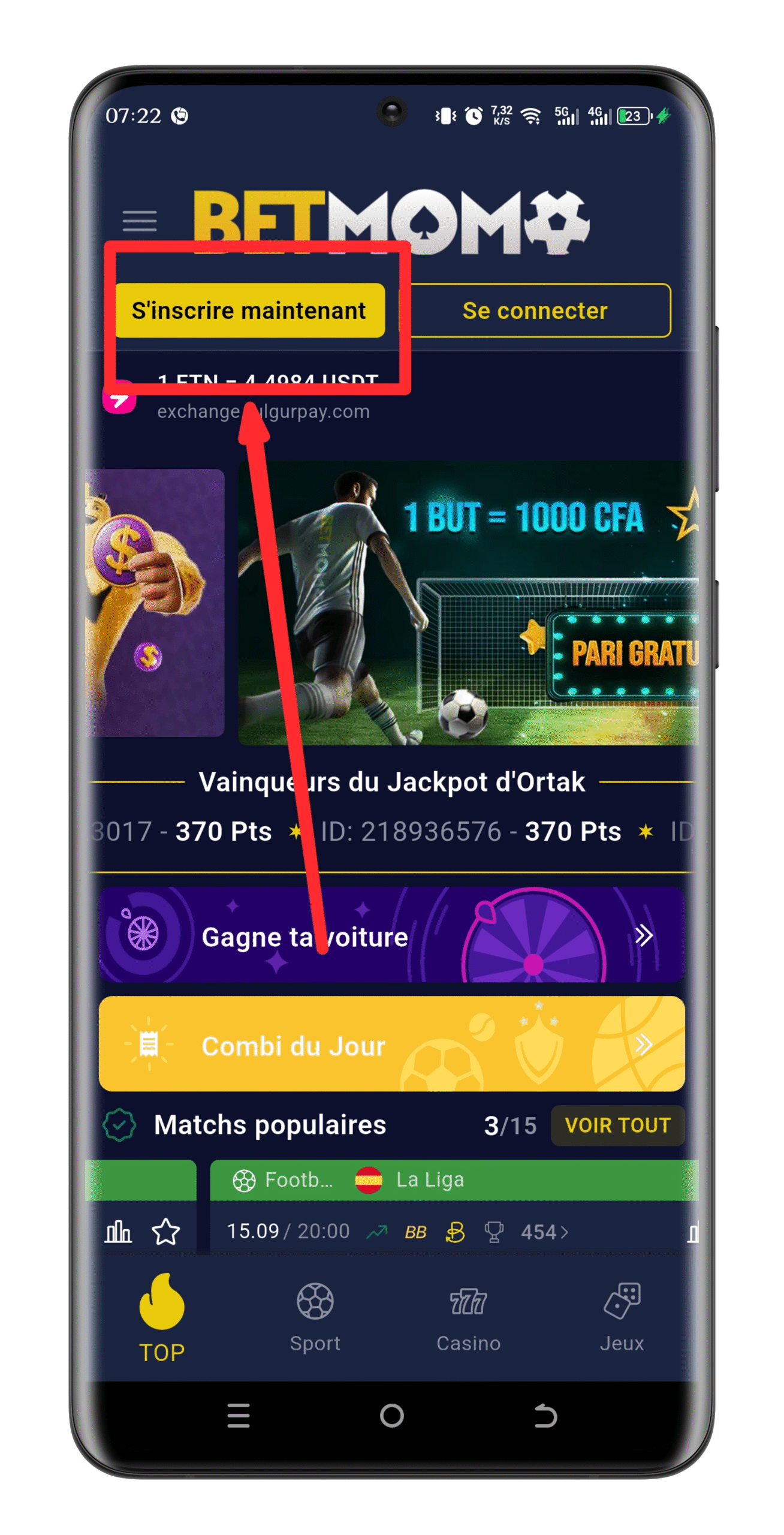 Cliquer sur « S’inscrire maintenant »