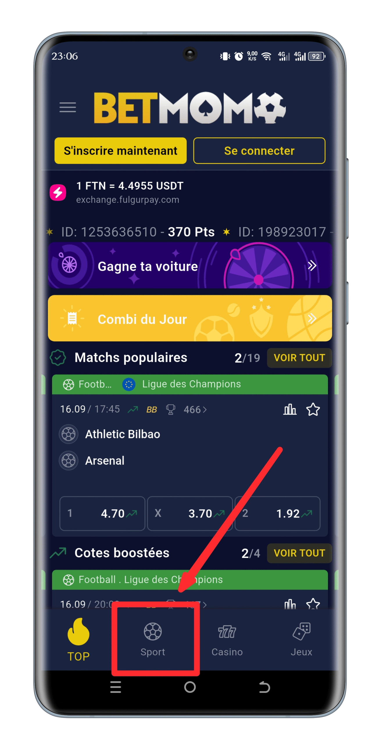 Ouvrir l’application Betmomo