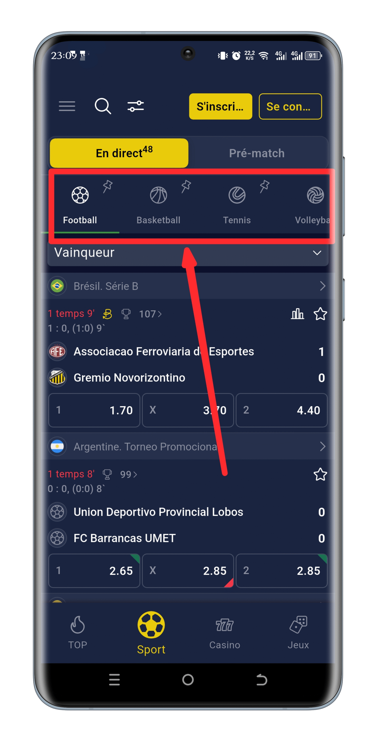 Sélectionner une discipline sportive