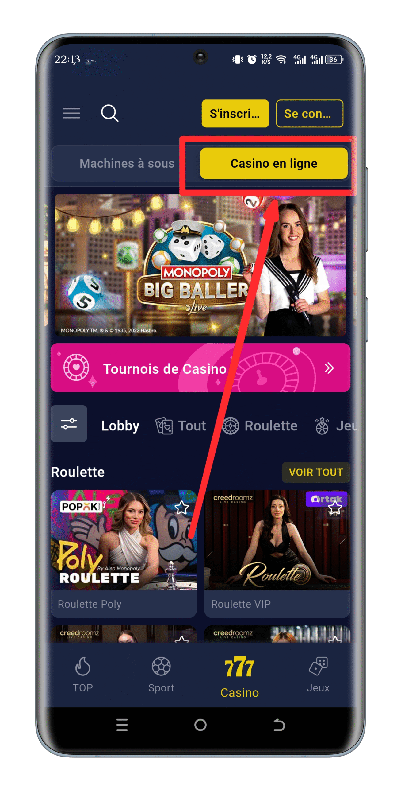 Accès au catalogue des jeux