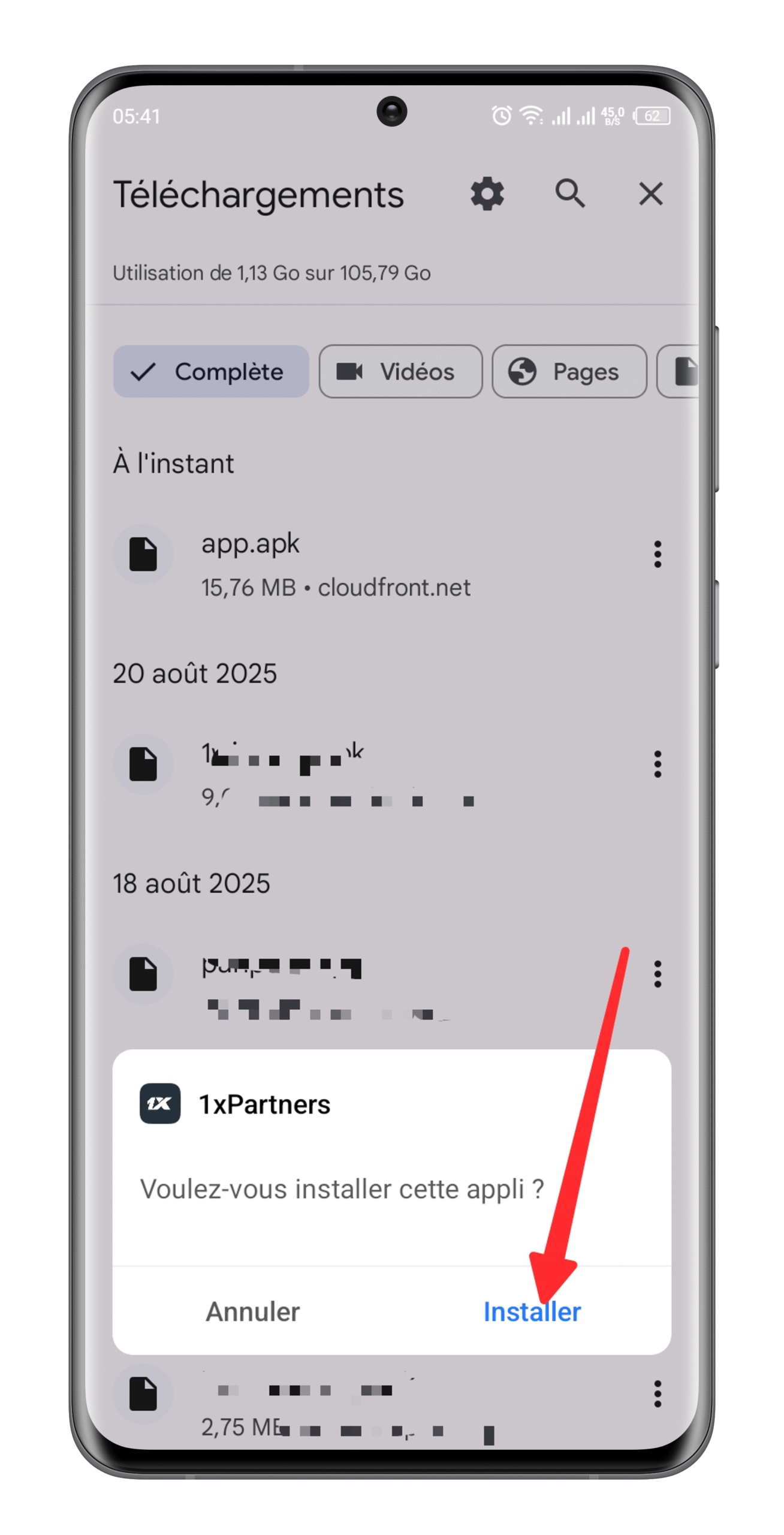 Lancer l’installation de l’appli