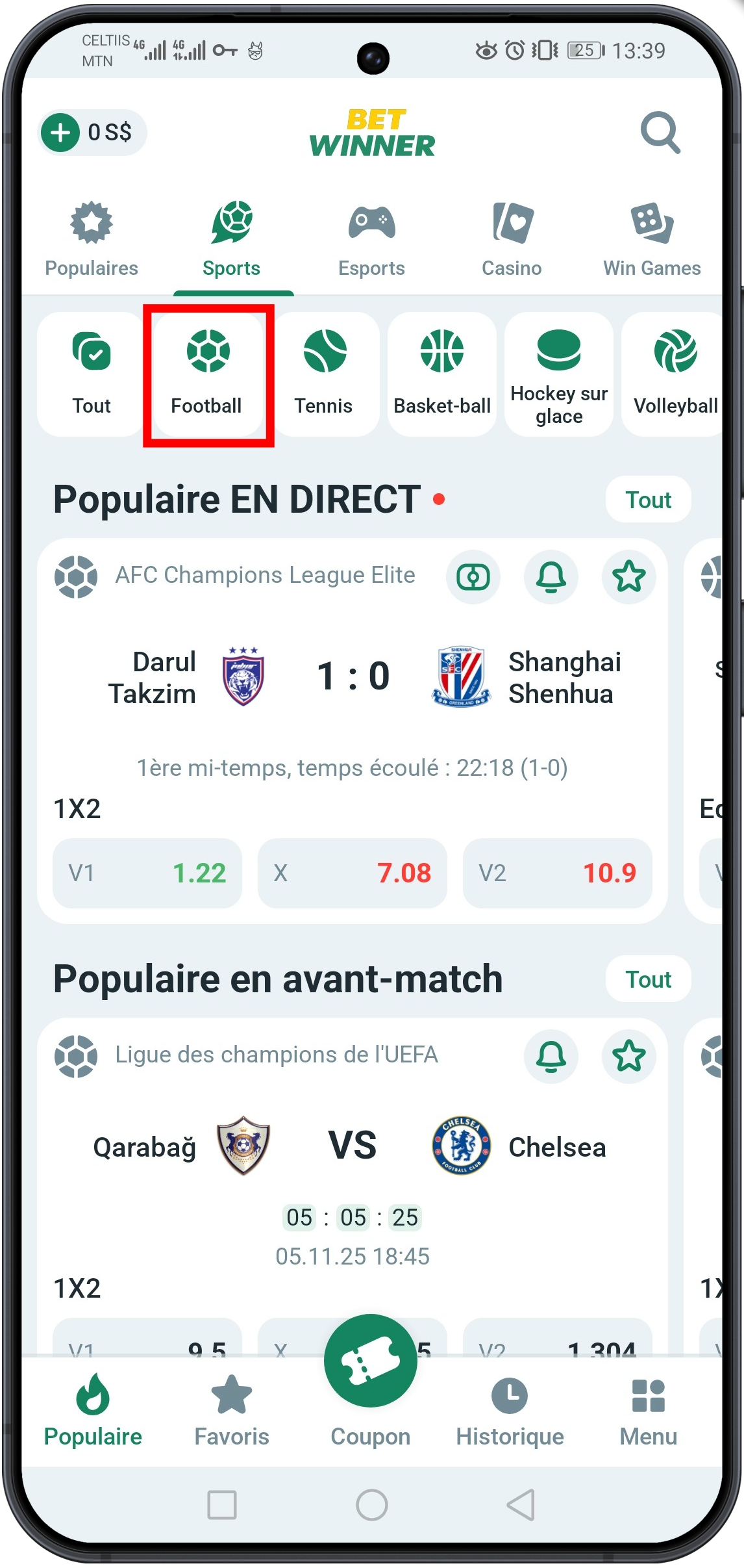 Sélectionner la discipline sportive