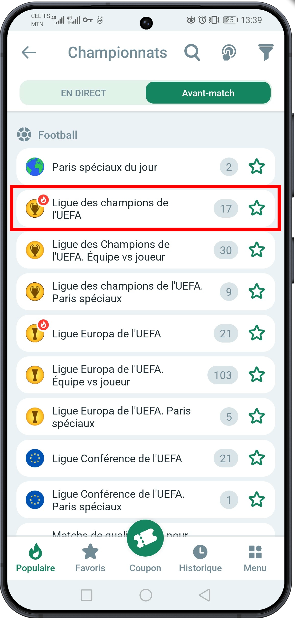 Définir le Championnat ou le tournoi