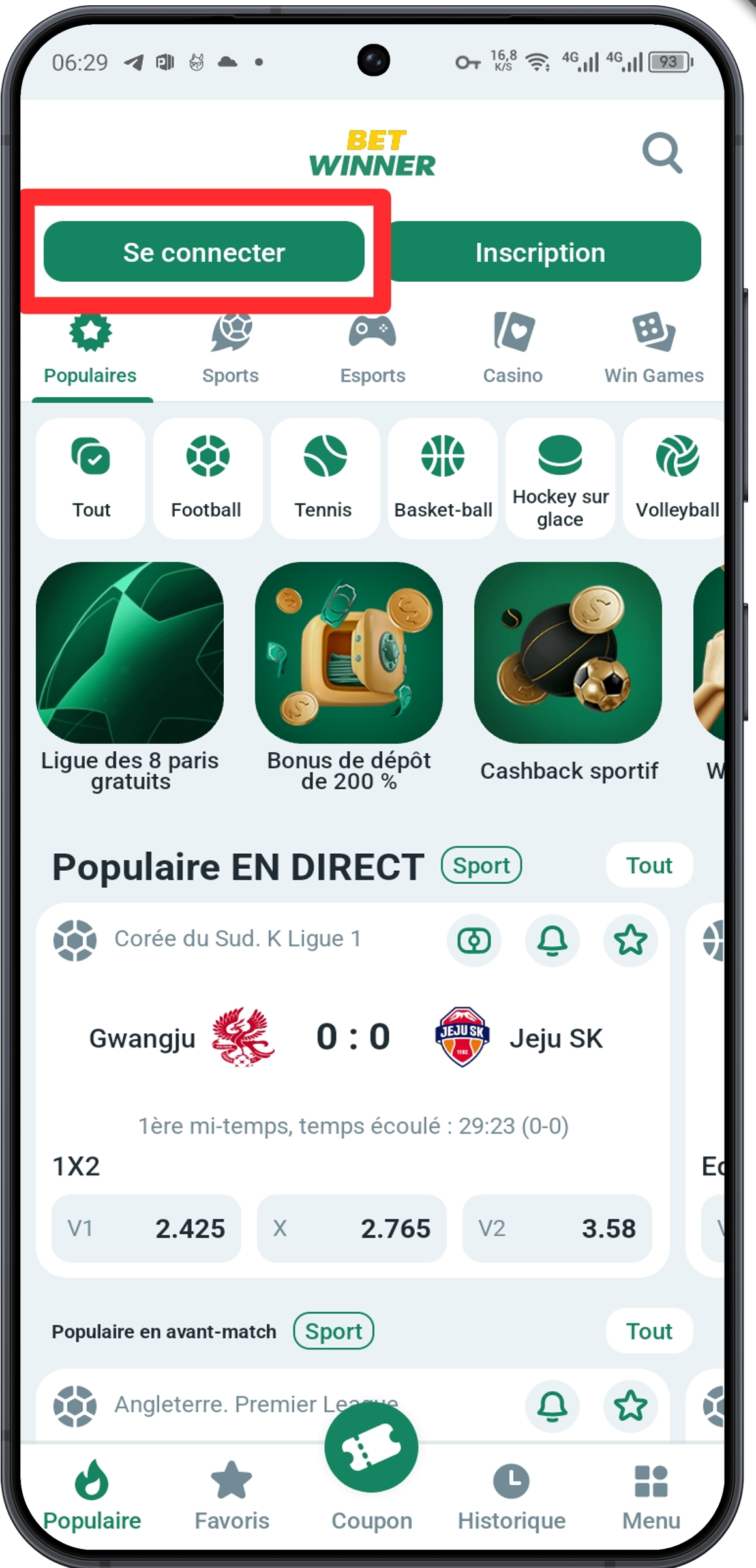 Ouvrez l’application Betwinner