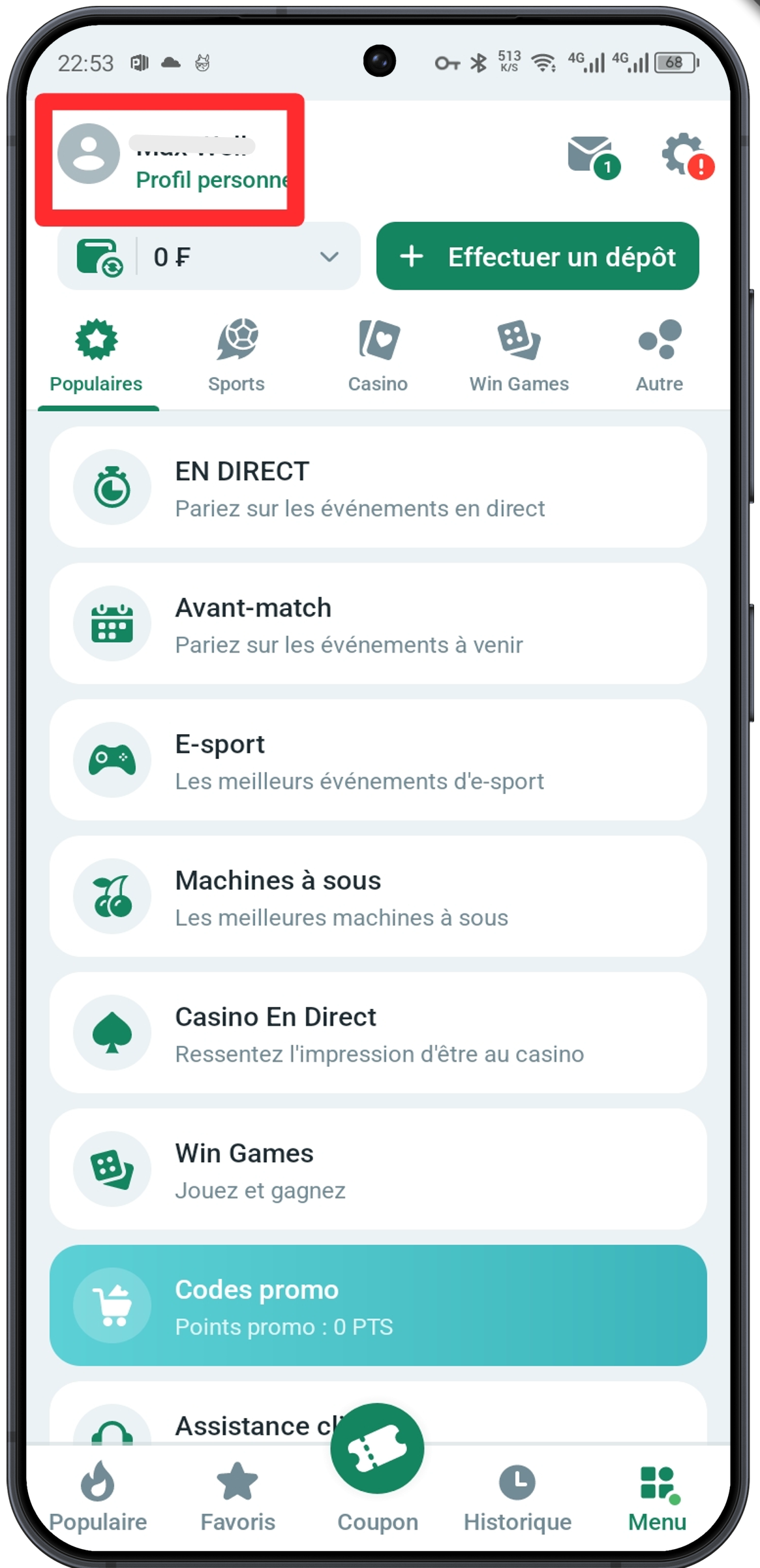 Accès au profil personnel