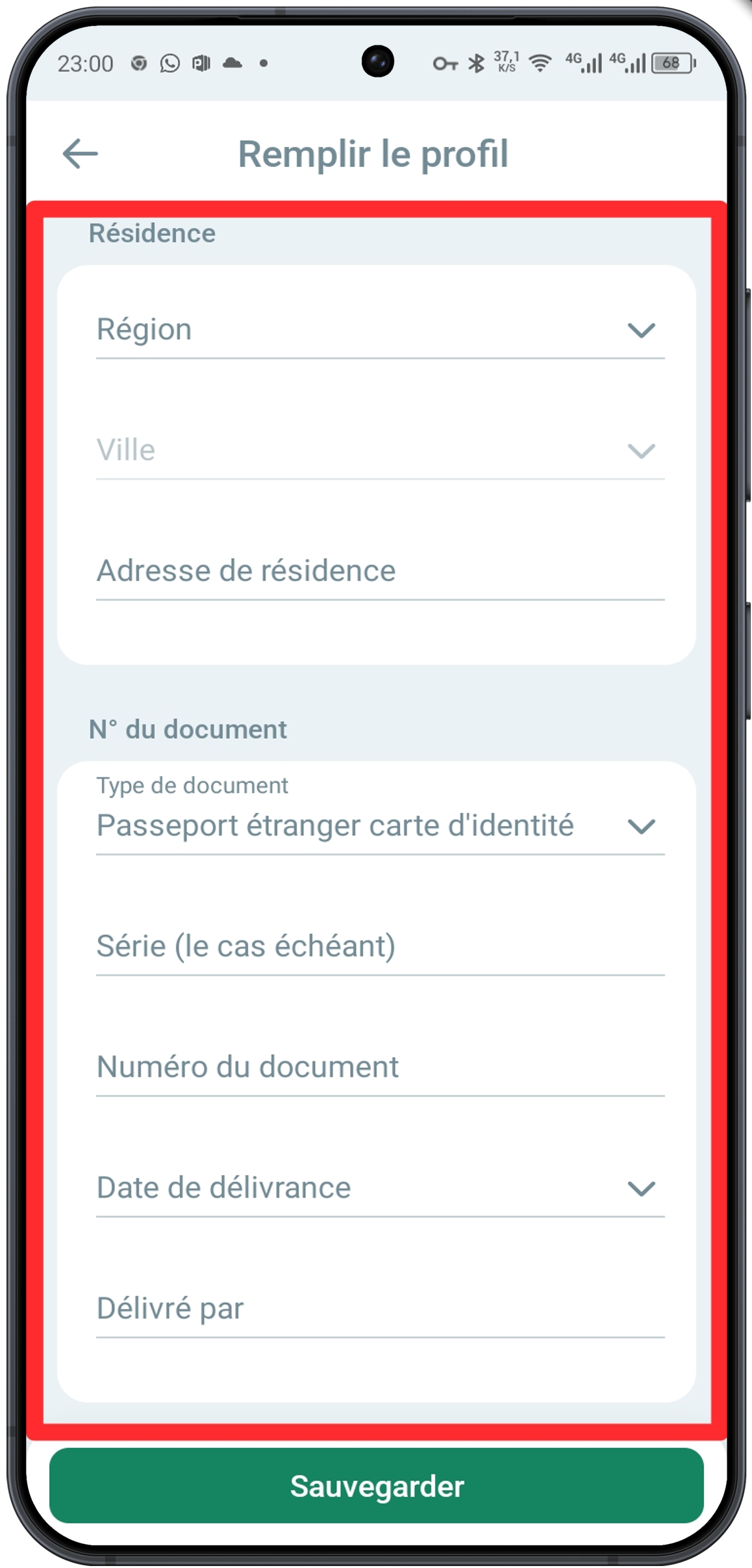 Remplissage des informations personnelles