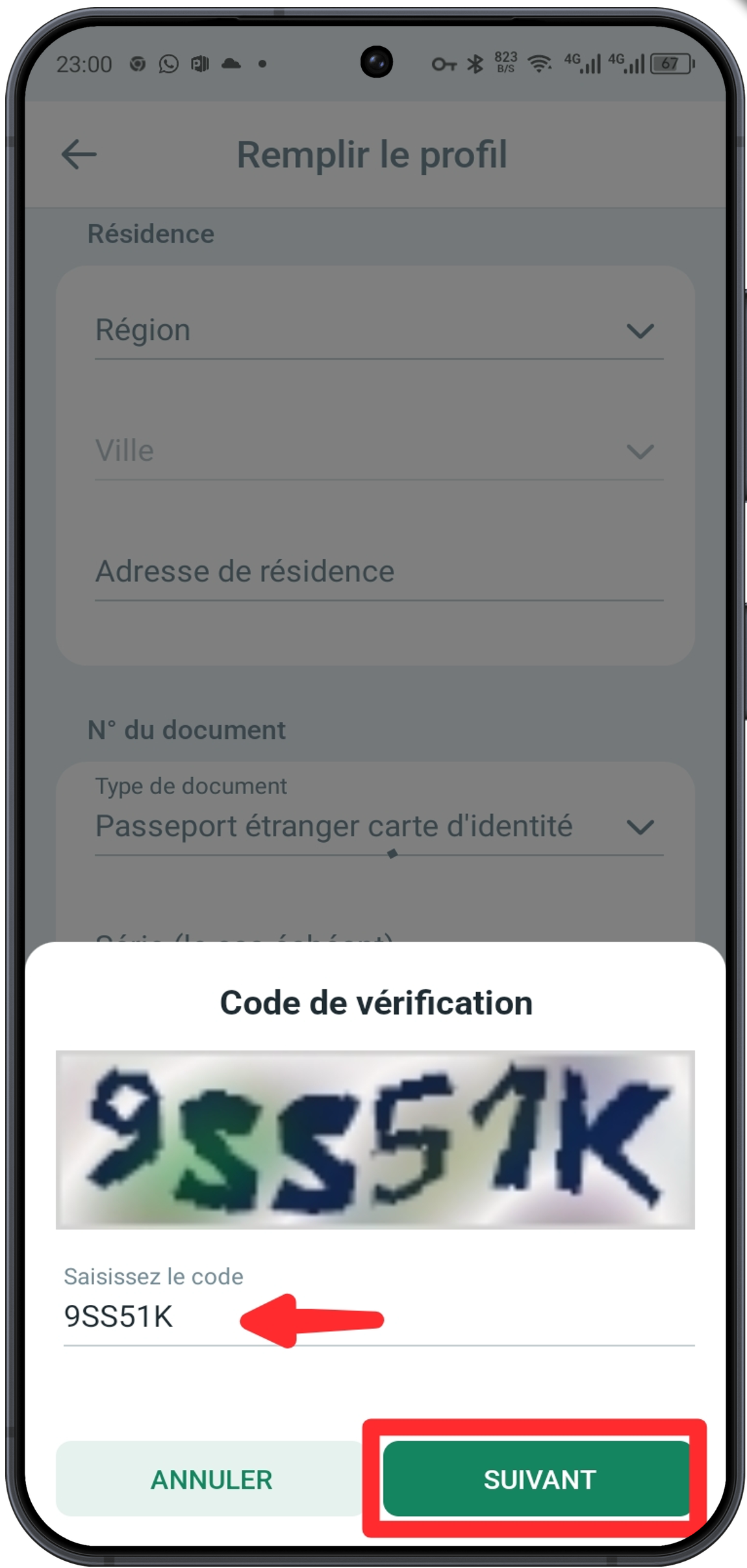 Validation du code de vérification
