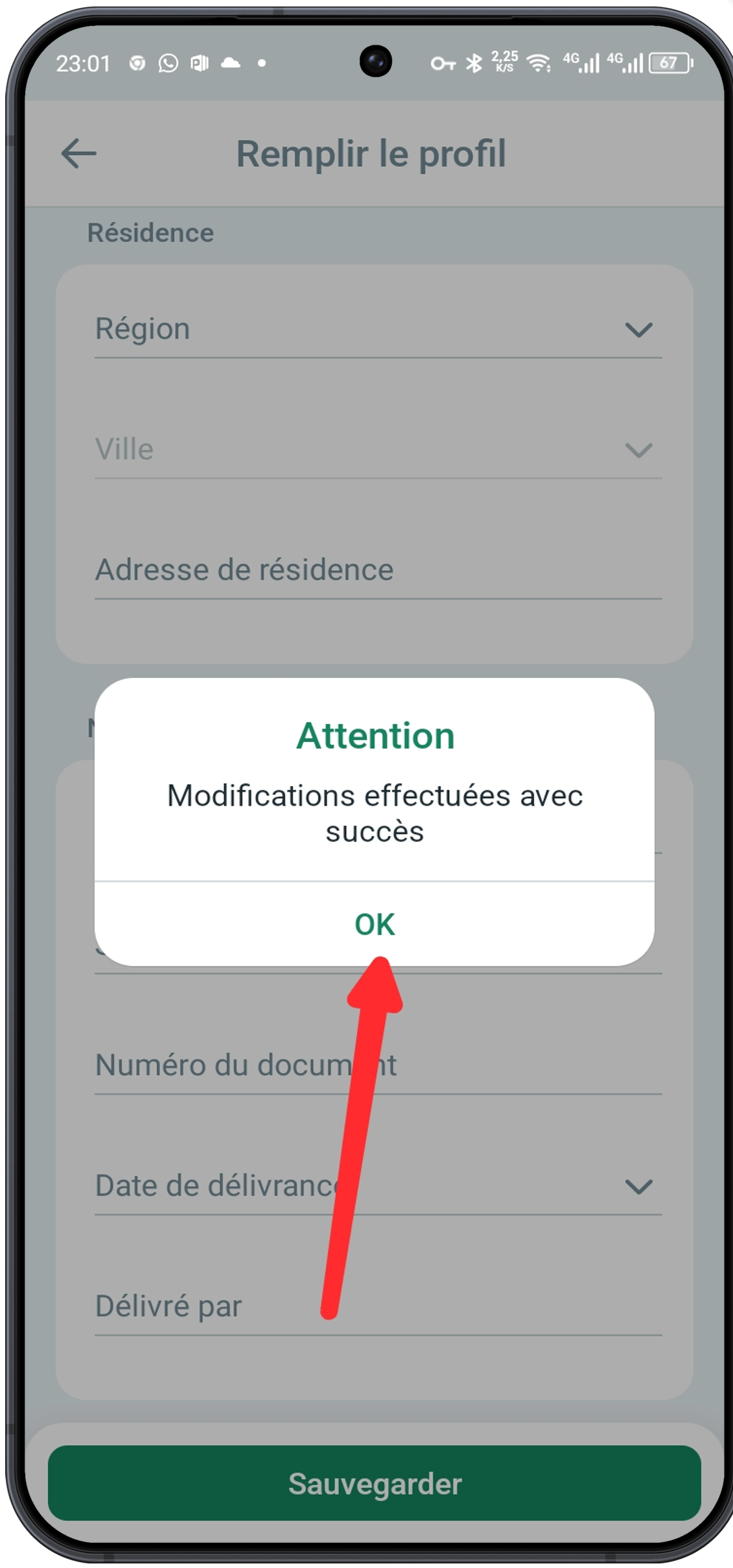 Confirmation de la vérification