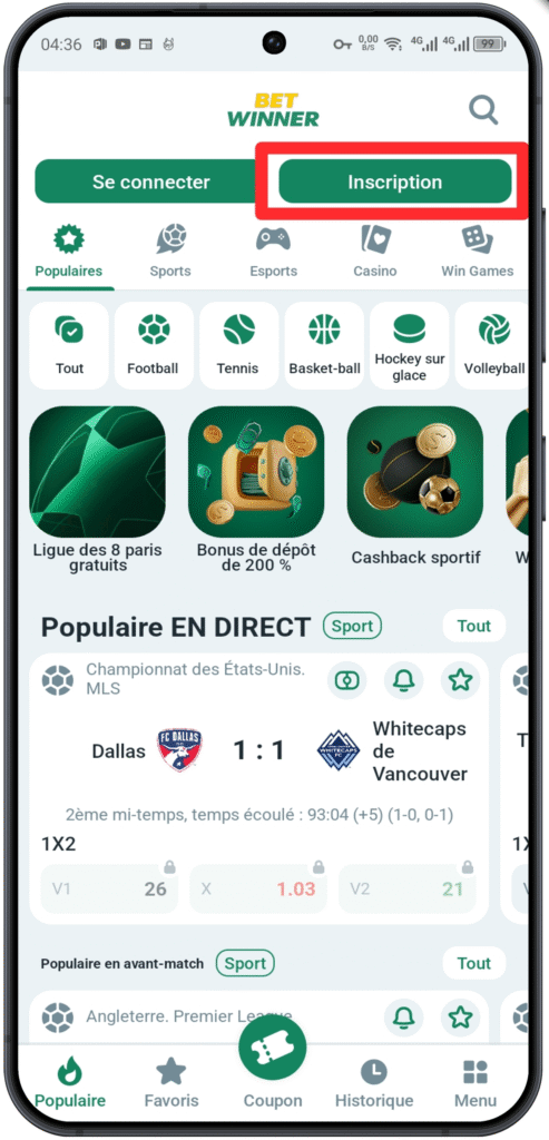 Cliquer sur « Inscription »