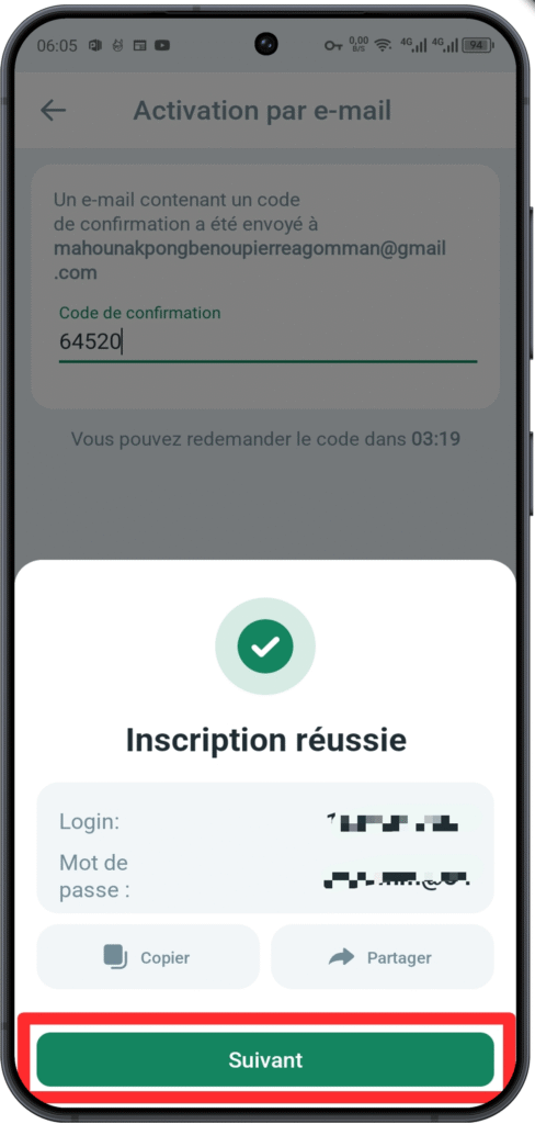 Finalisation de l'inscription Betwinner et accès au compte