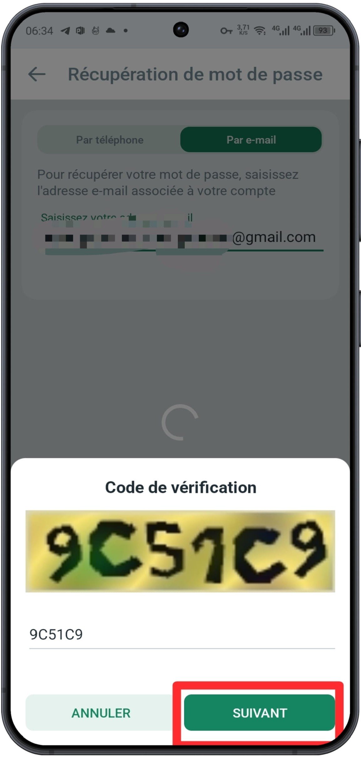 Recevez le code de confirmation
