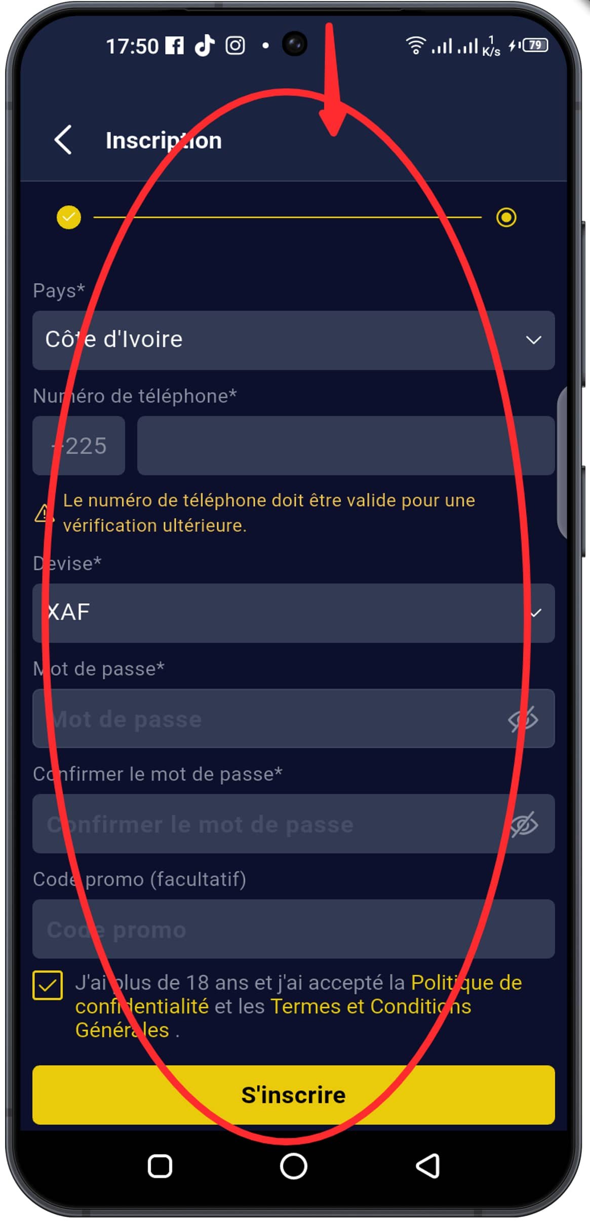 Compléter les données de connexion