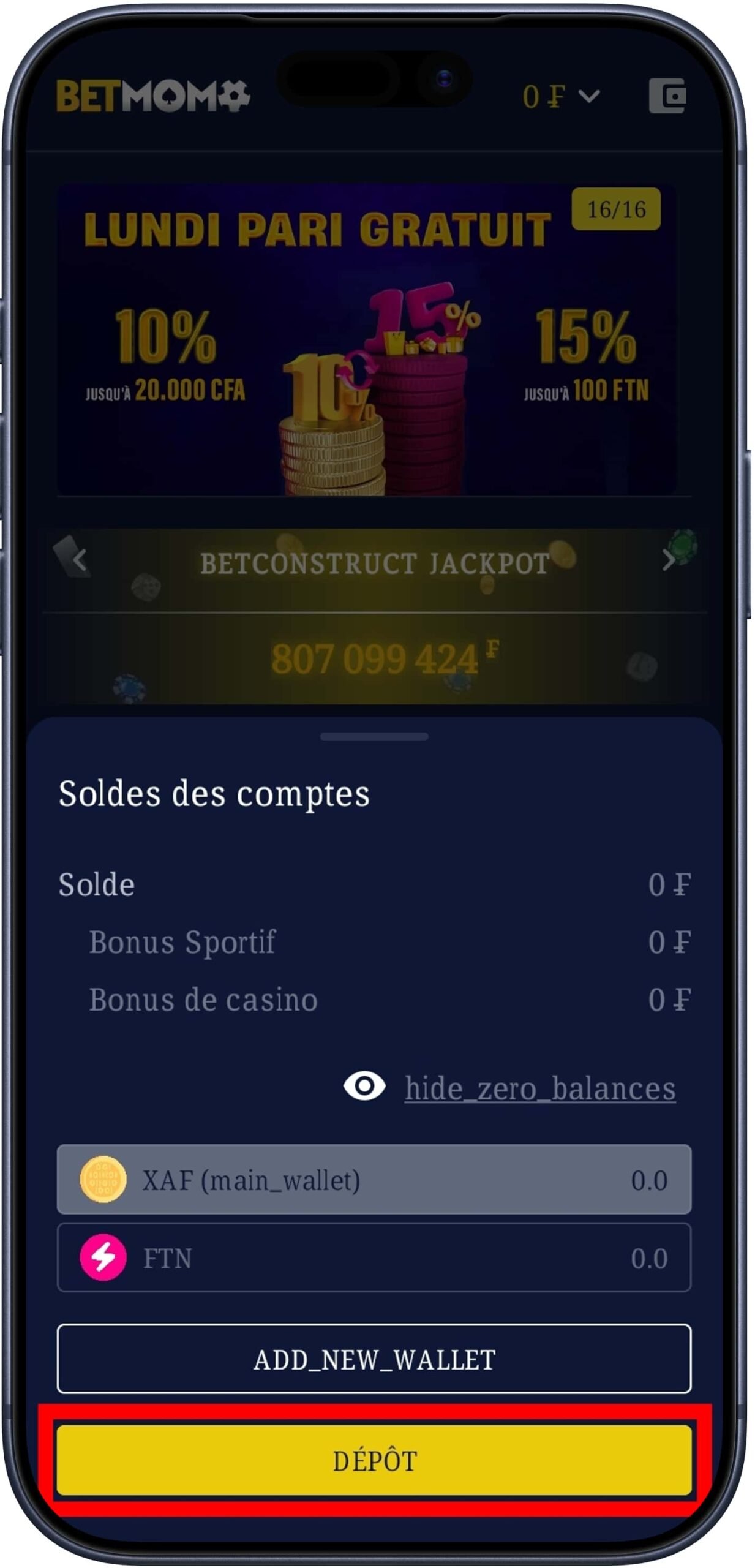 Se rendre dans la section « Dépôt »